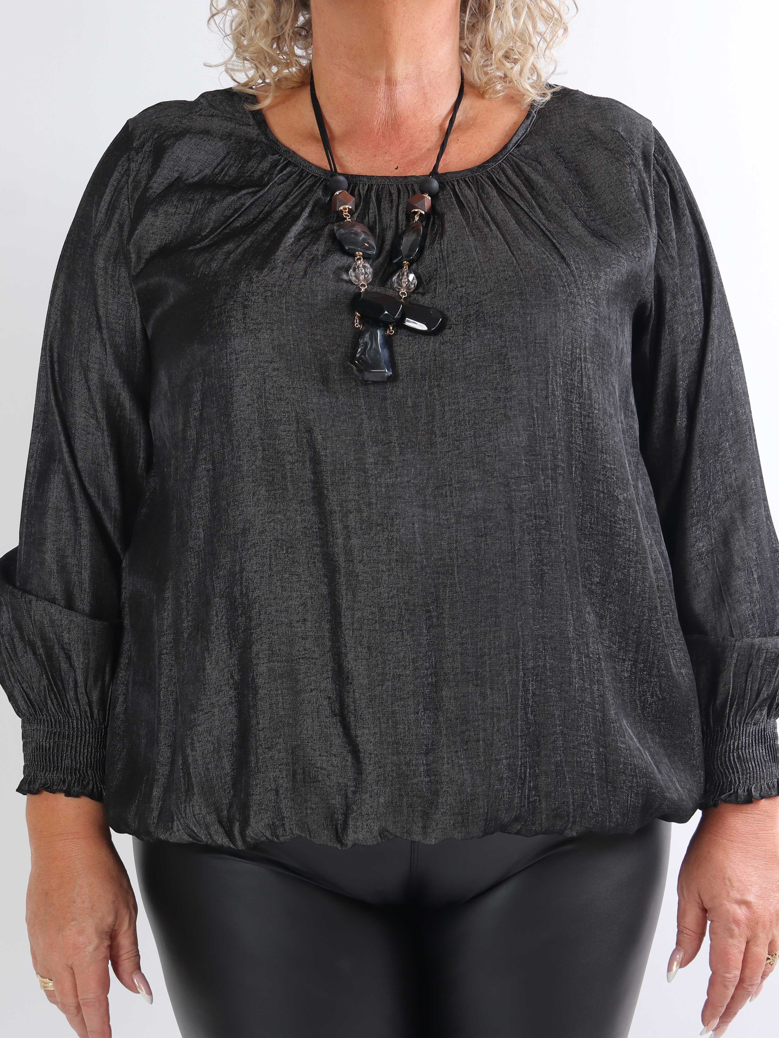 Miracle Denim Shirt L/S - Blus i plusstorlek med resår i nederkanten