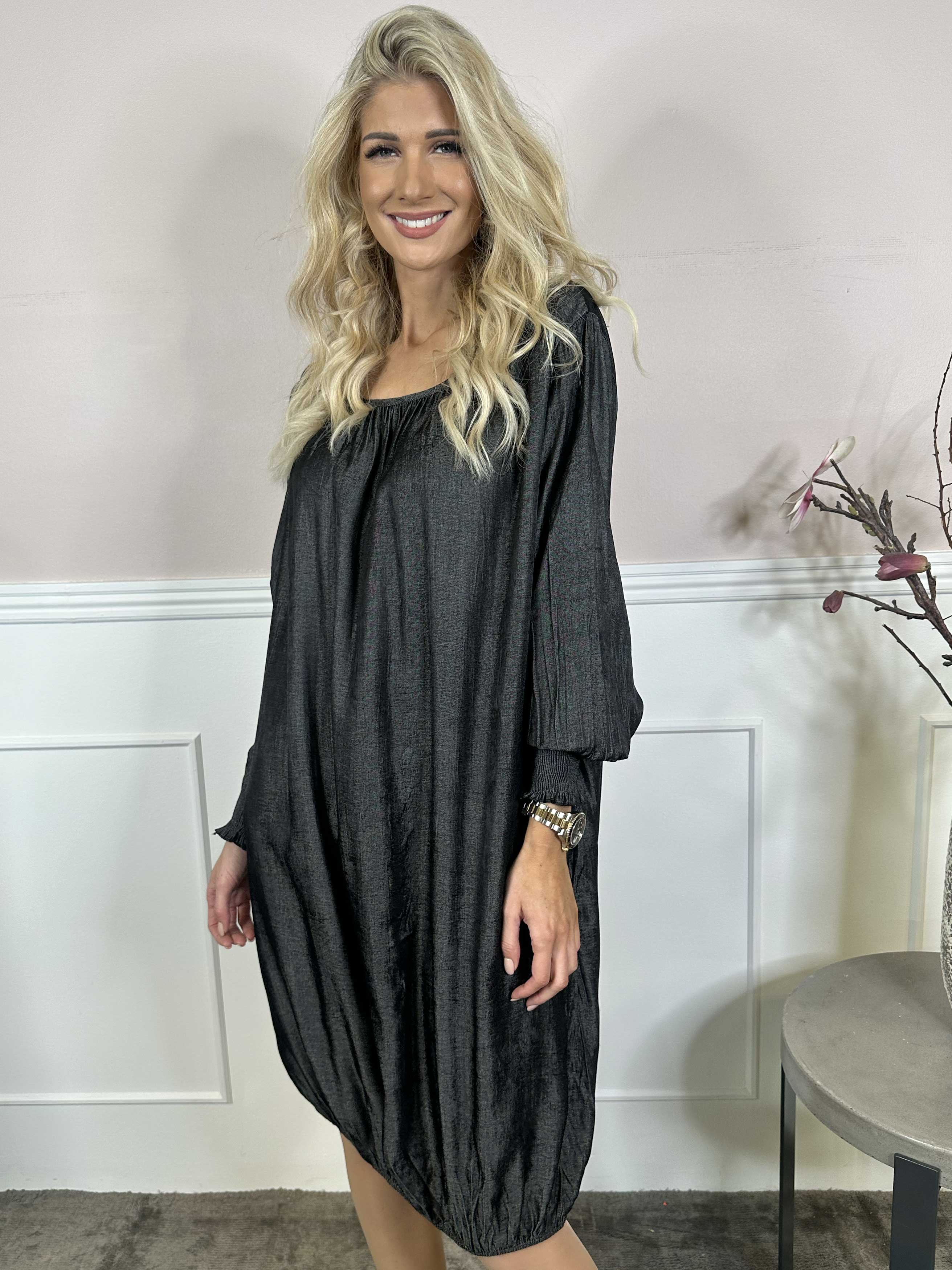 Miracle Denim Dress L/S - Klänning med resår i nederkanten och långa ärmar