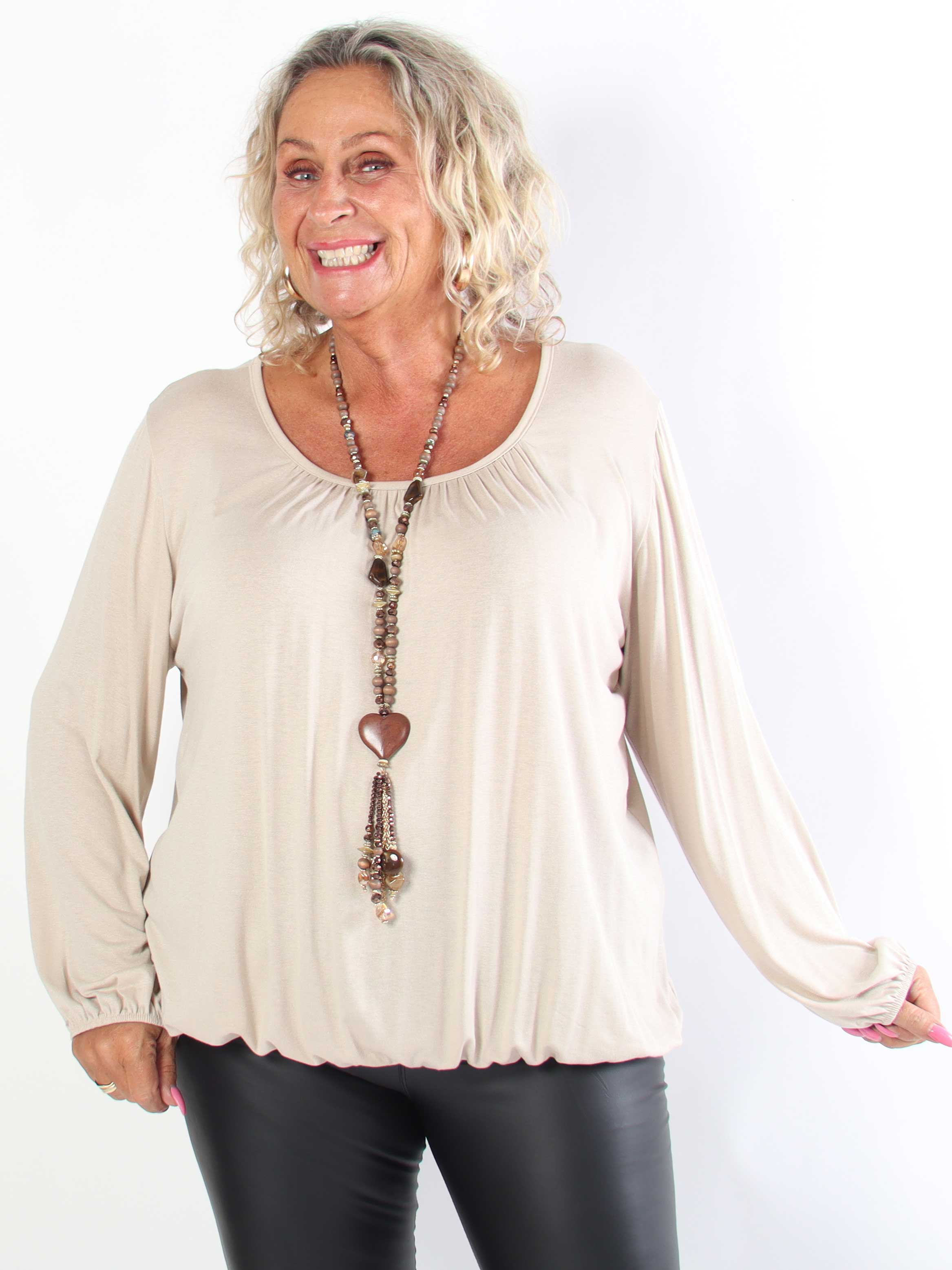 Miracle L/S - Skønneste basis plus size bluse med elastik for enden