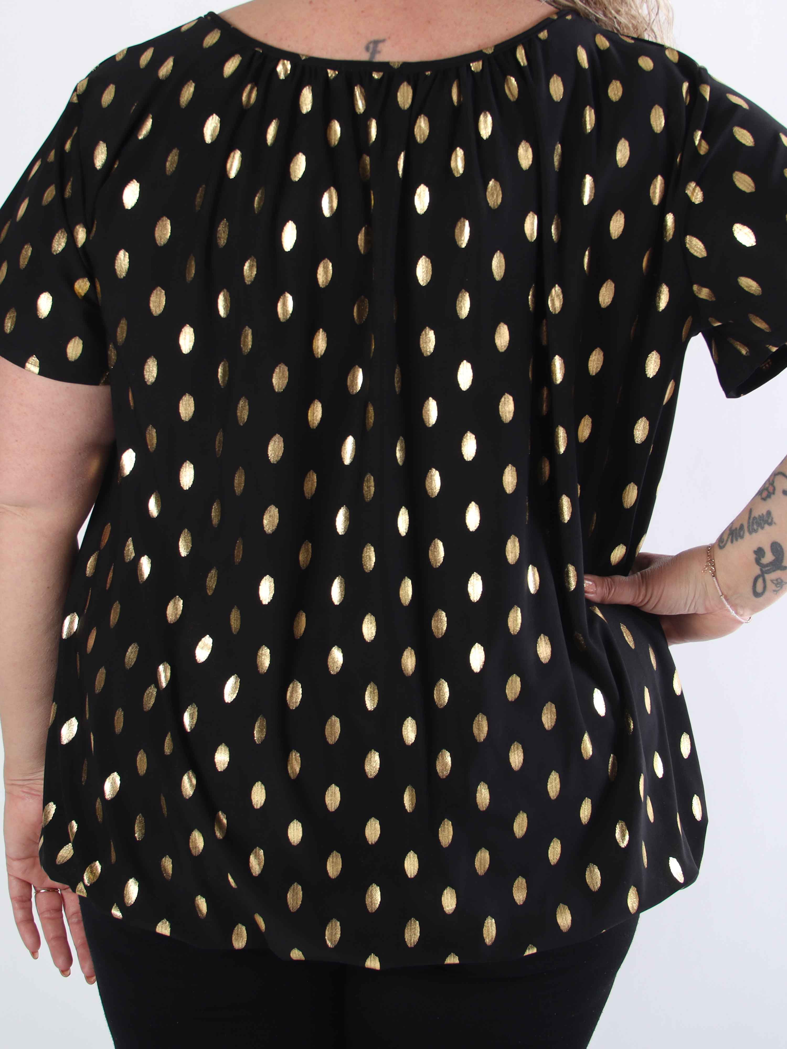 Miracle Dot T-shirt - Elastisk plus size blus med guldprickar på