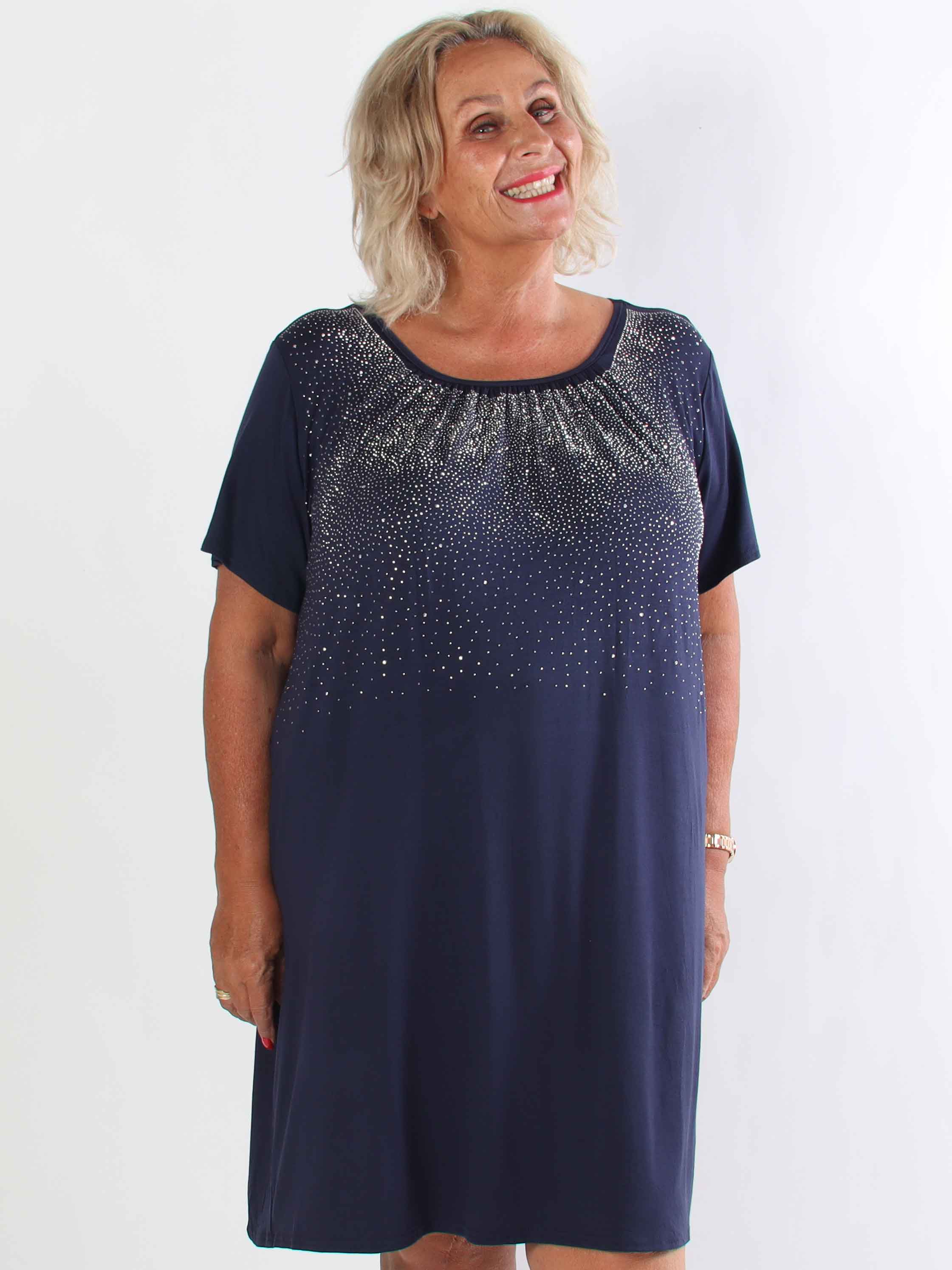 Miravi Sparkle - Lös plus size klänning i elastiskt tyg med strass