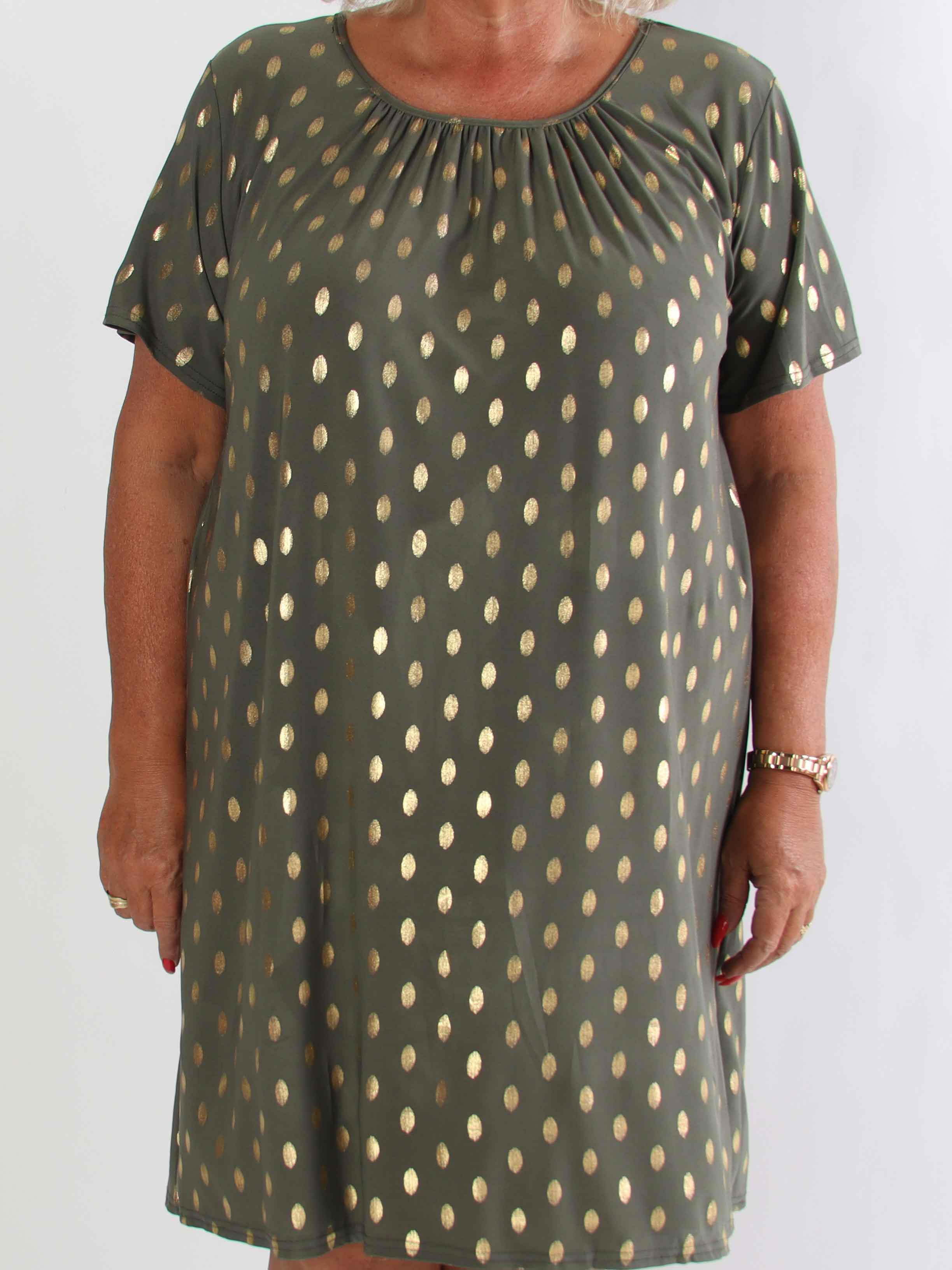 Miravi Gold - Løs kjole i elastisk stof med guld dutter