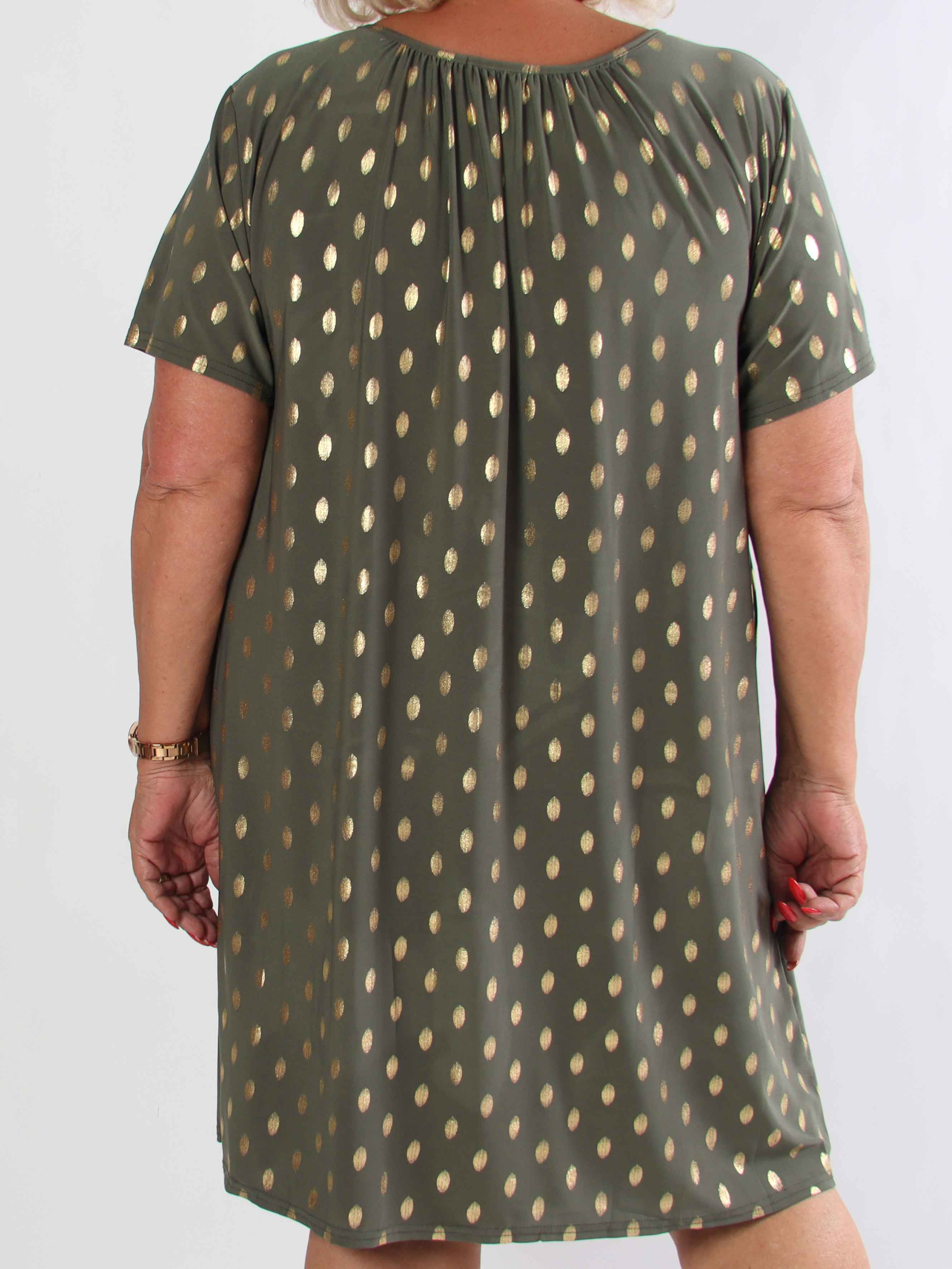 Miravi Gold - Løs kjole i elastisk stof med guld dutter