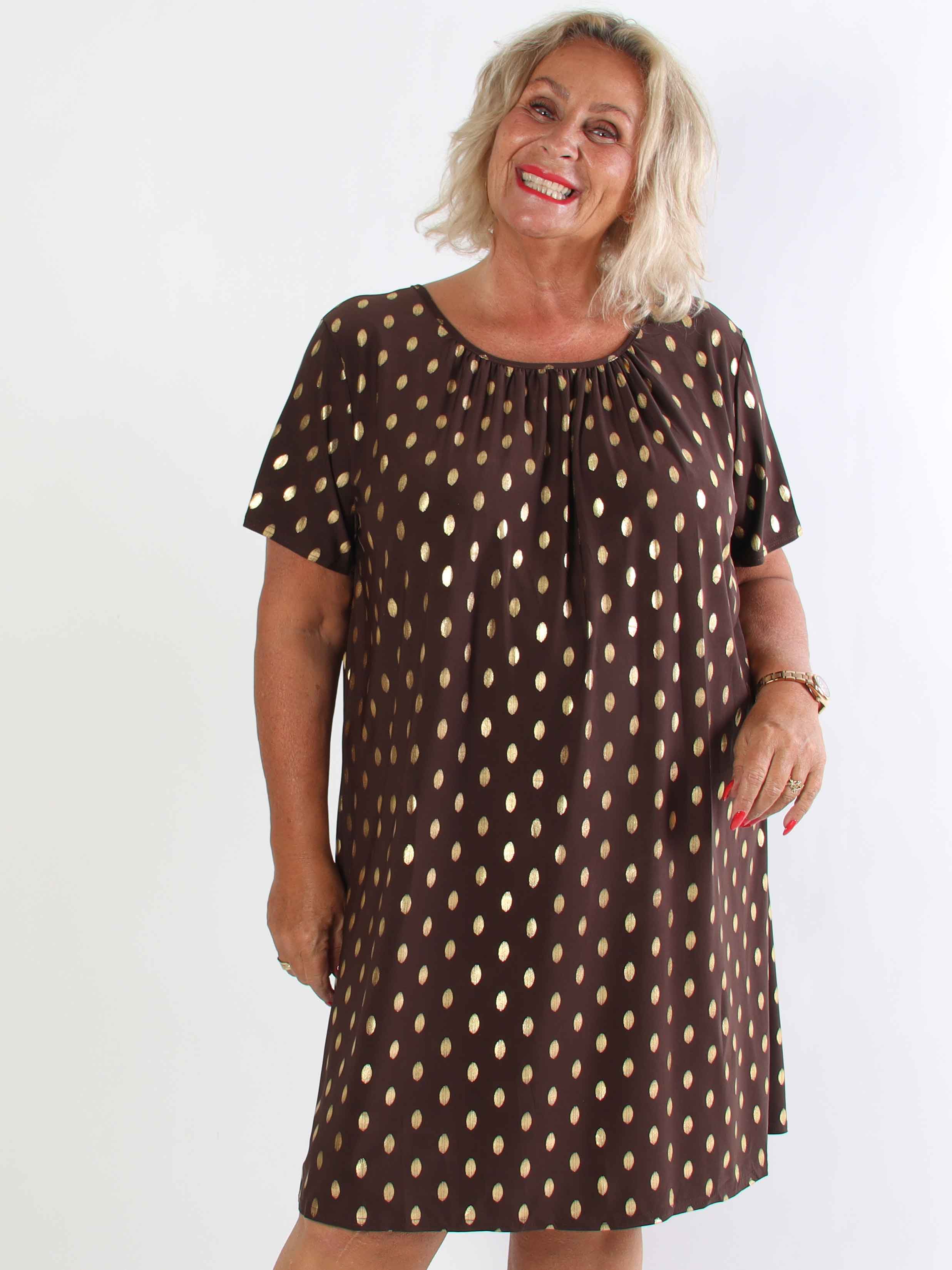 Miravi Gold - Løs kjole i elastisk stof med guld dutter