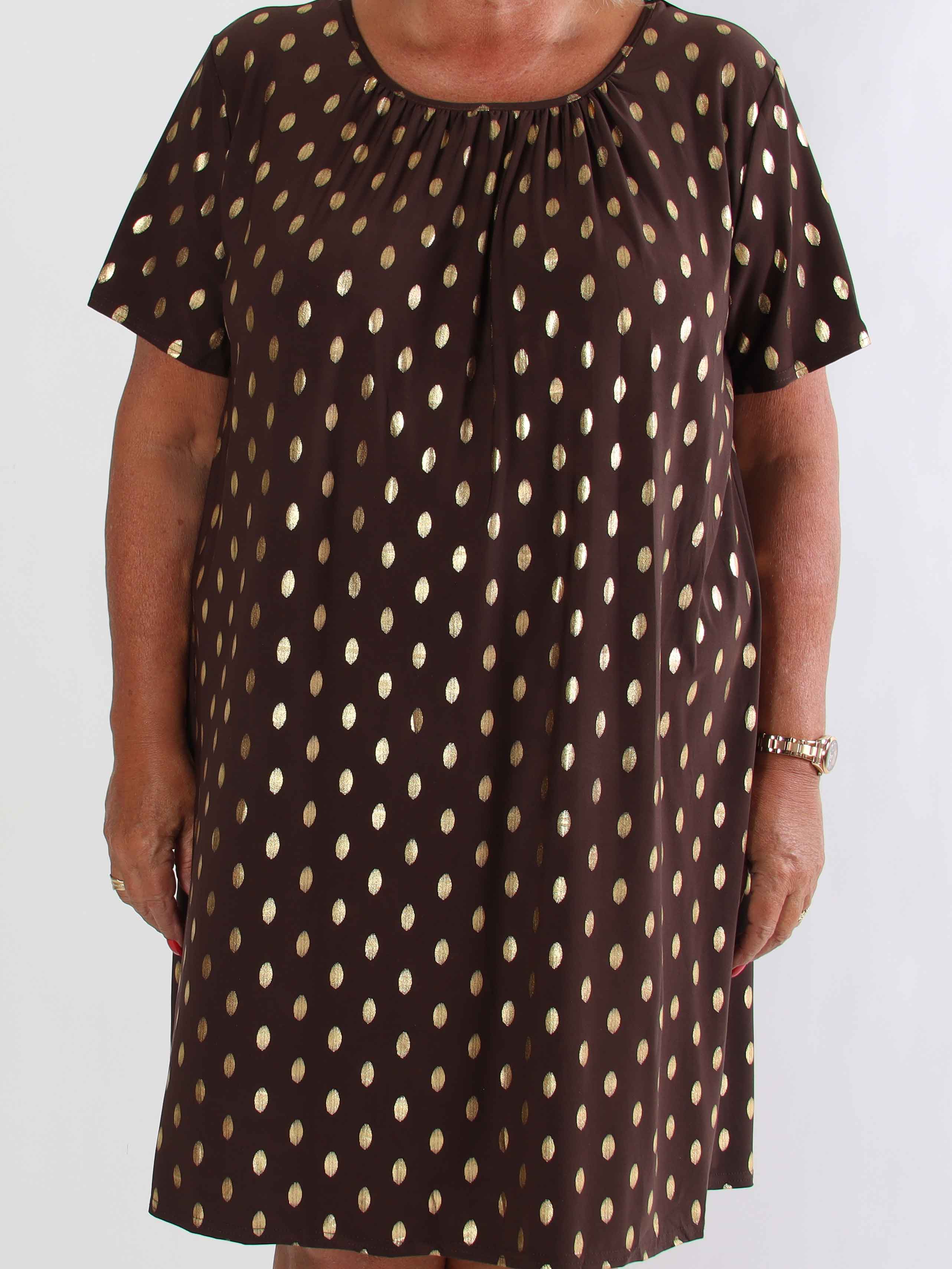 Miravi Gold - Løs kjole i elastisk stof med guld dutter