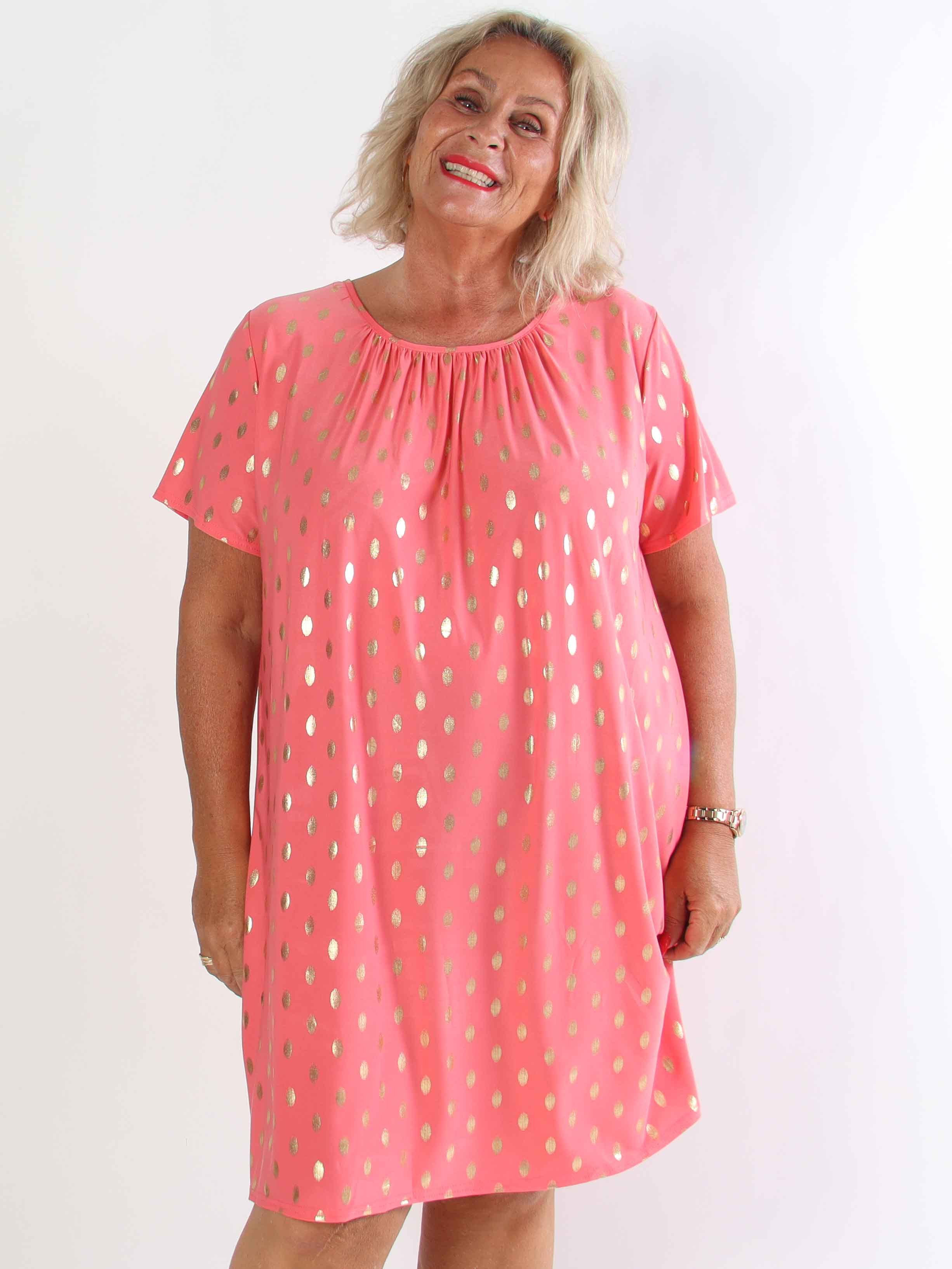 Miravi Gold - Løs kjole i elastisk stof med guld dutter