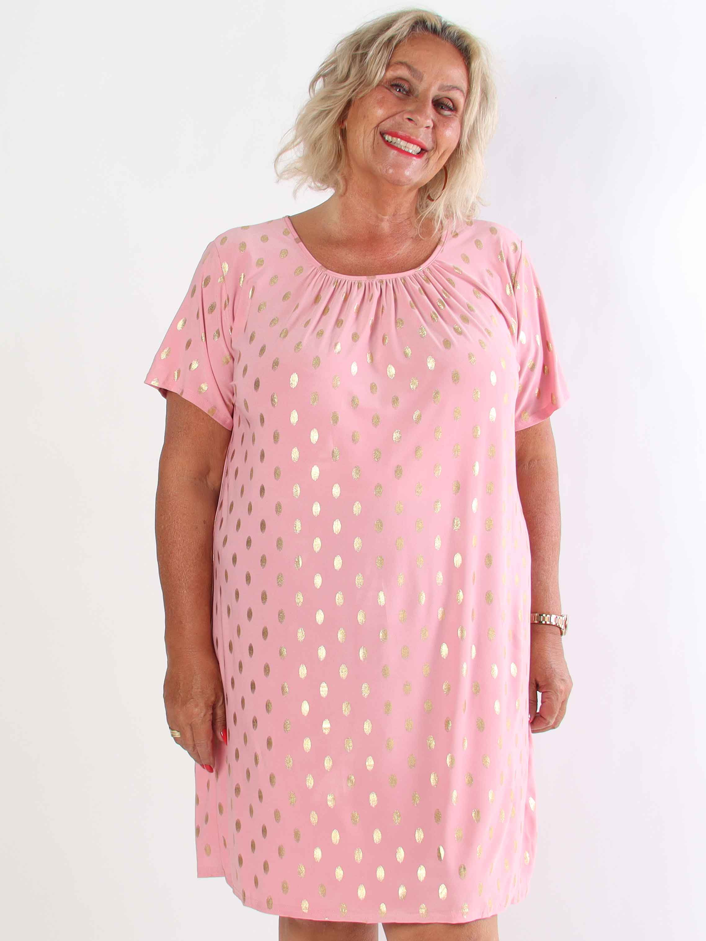 Miravi Gold - Løs kjole i elastisk stof med guld dutter