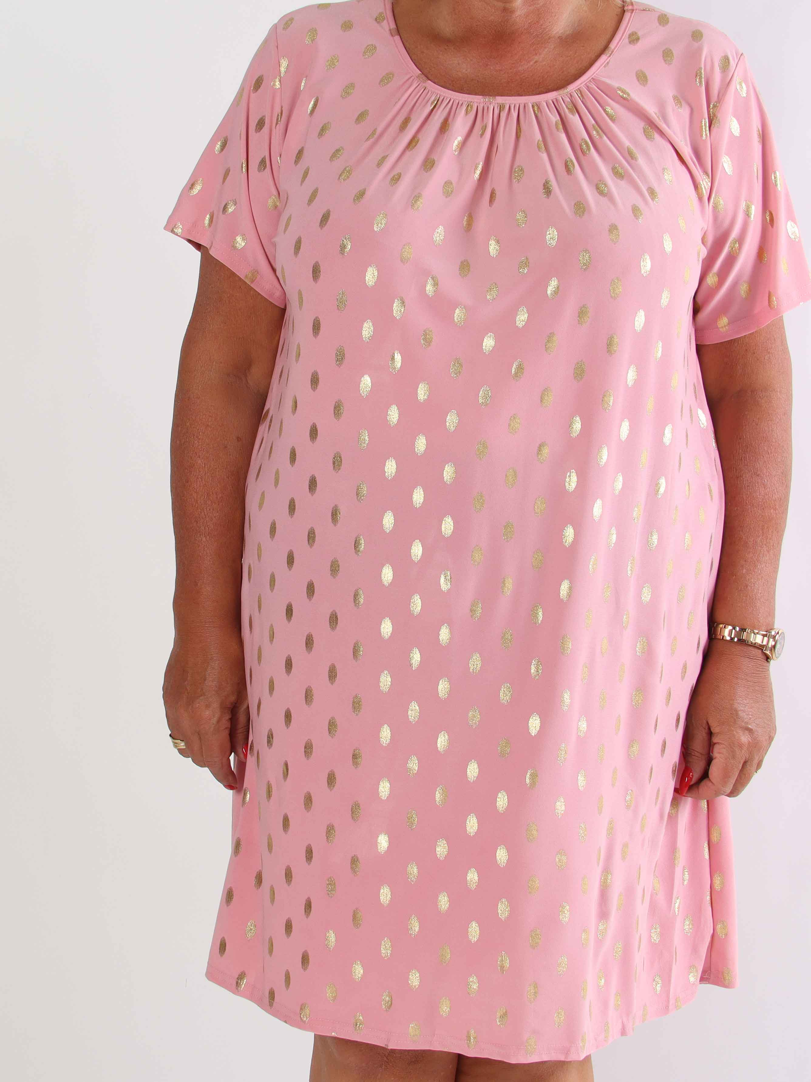 Miravi Gold - Løs kjole i elastisk stof med guld dutter