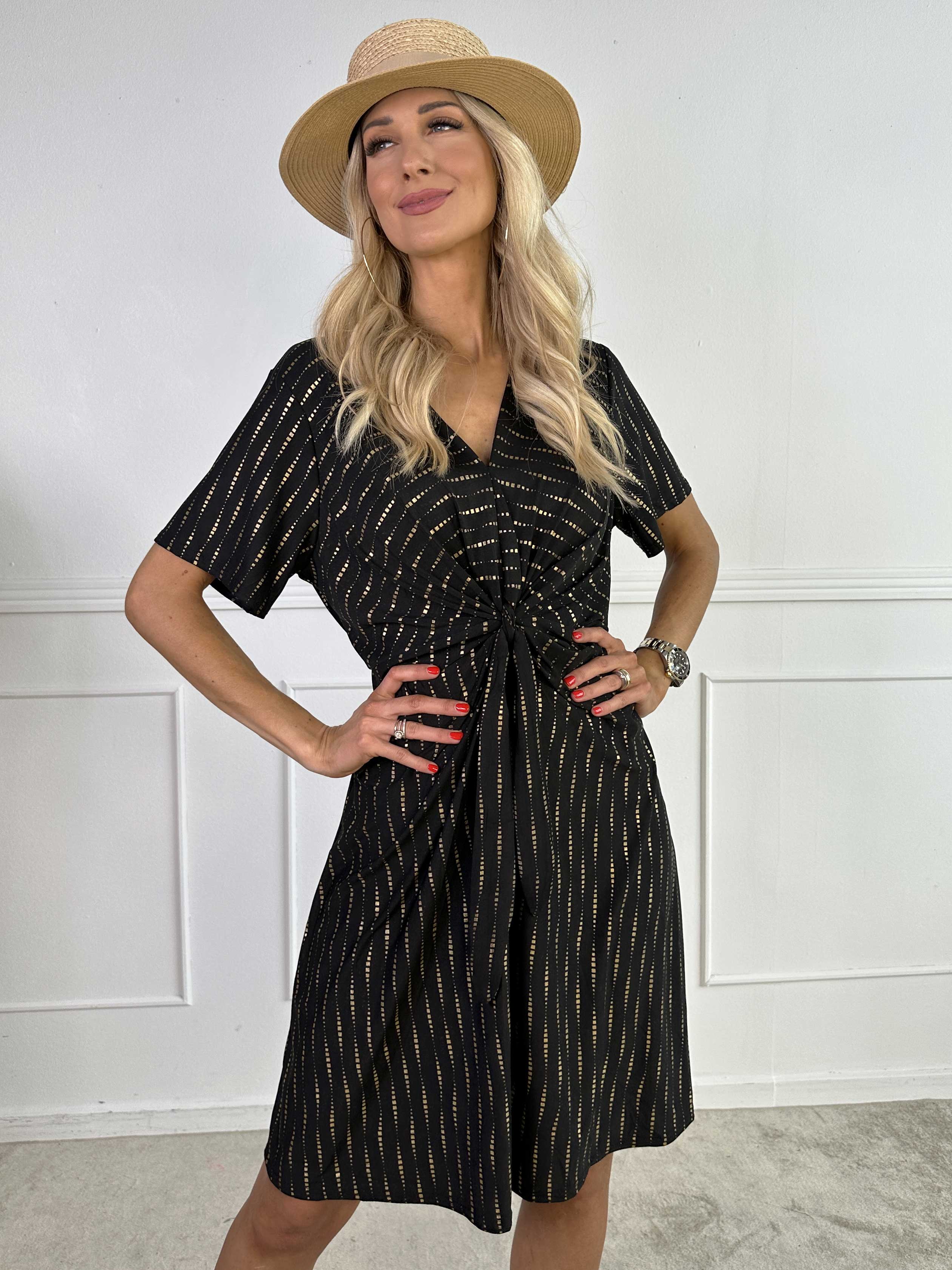 Molly Dot Pattern Short - Klänning i stretchigt tyg med knytdetalj och guldtryck