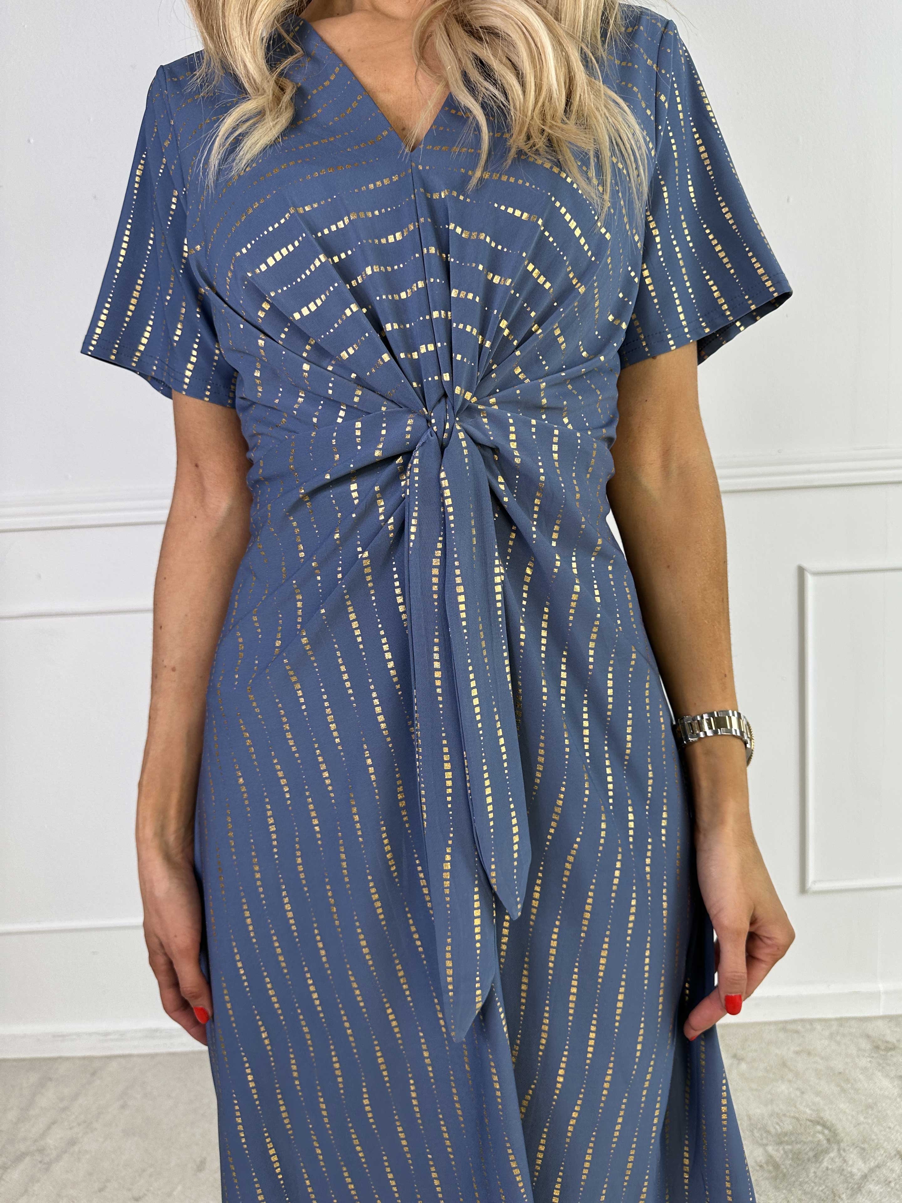 Molly Dot Pattern Short - Klänning i stretchigt tyg med knytdetalj och guldtryck