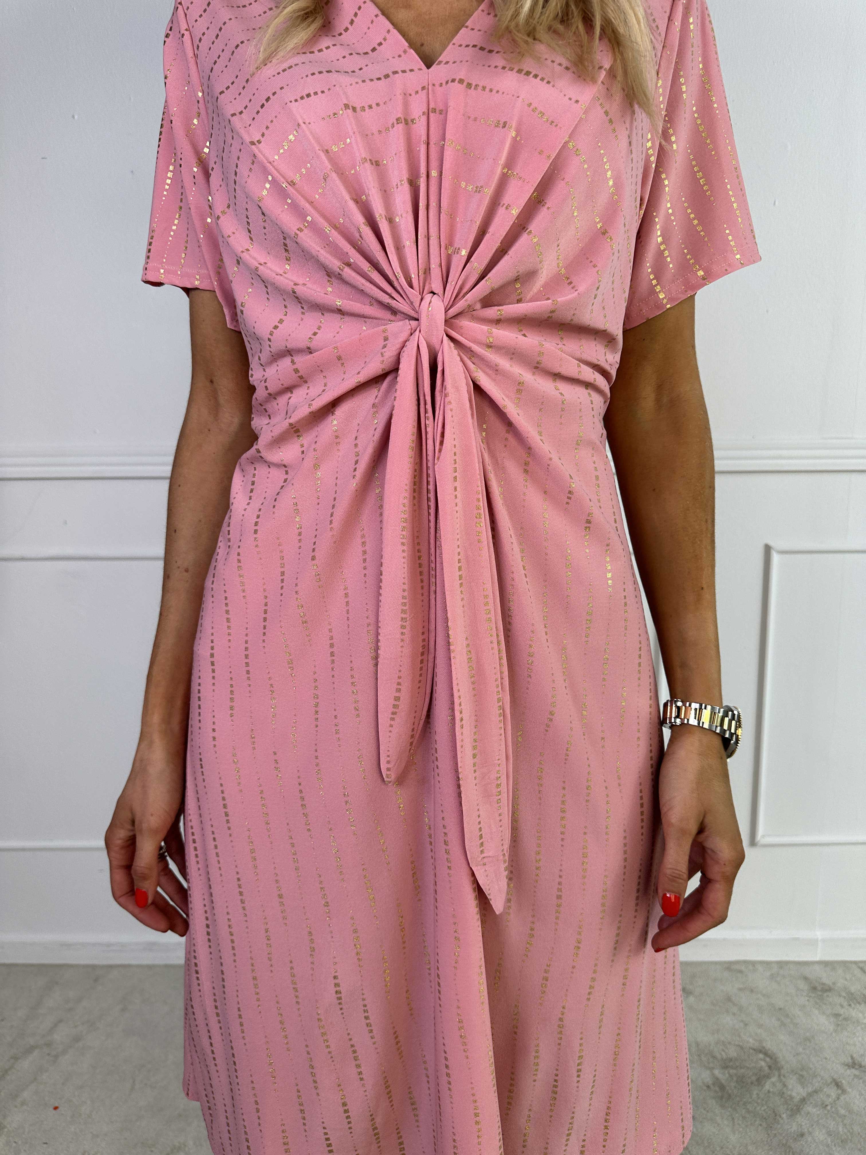 Molly Dot Pattern Short - Klänning i stretchigt tyg med knytdetalj och guldtryck