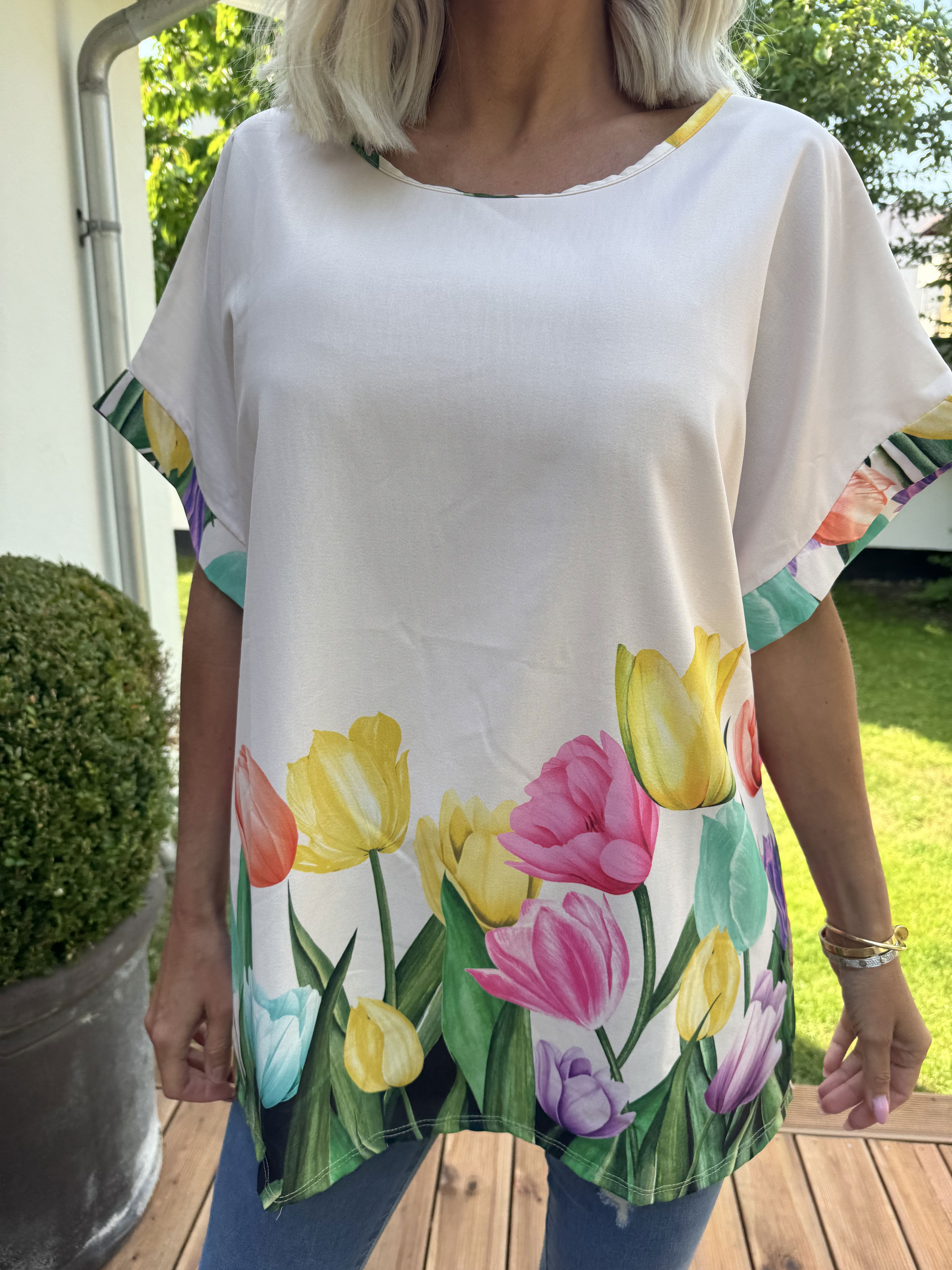 Montana - Blus med kort ärm och tulpanmotiv