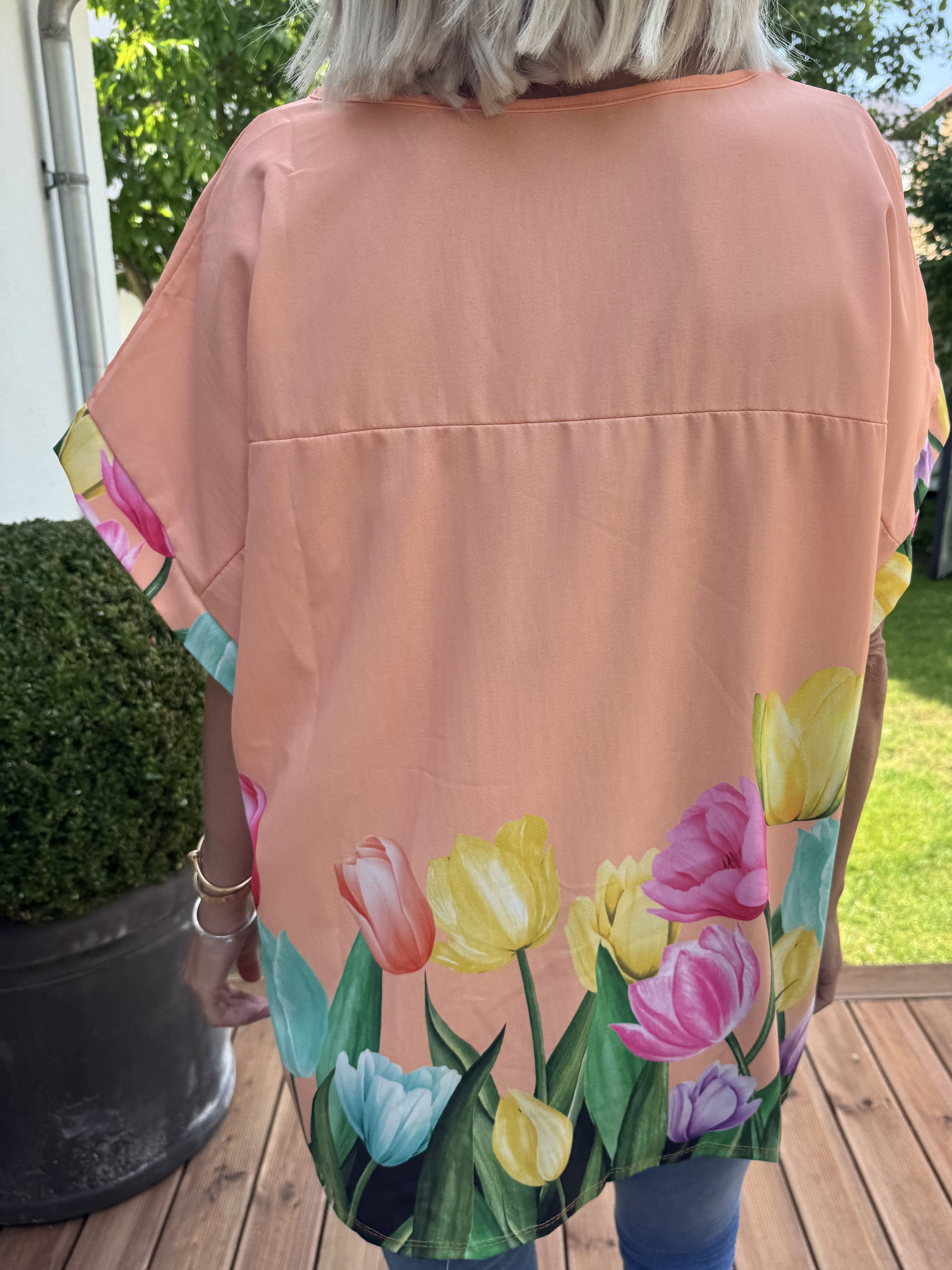 Montana - Blus med kort ärm och tulpanmotiv