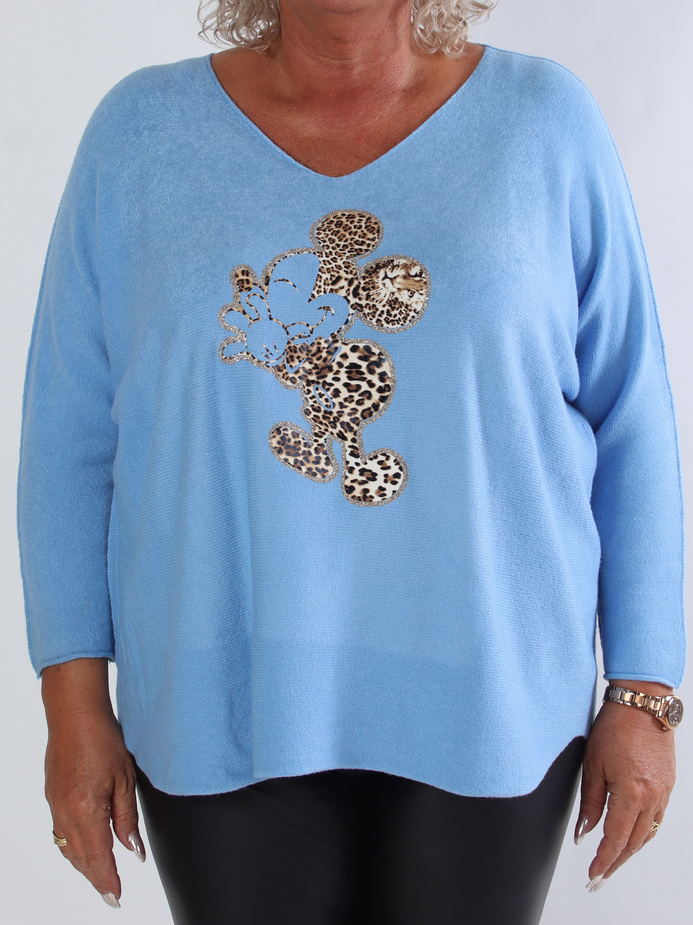 Mouse - Mjuk plus size tröja med mickey tryck i leopardmönster