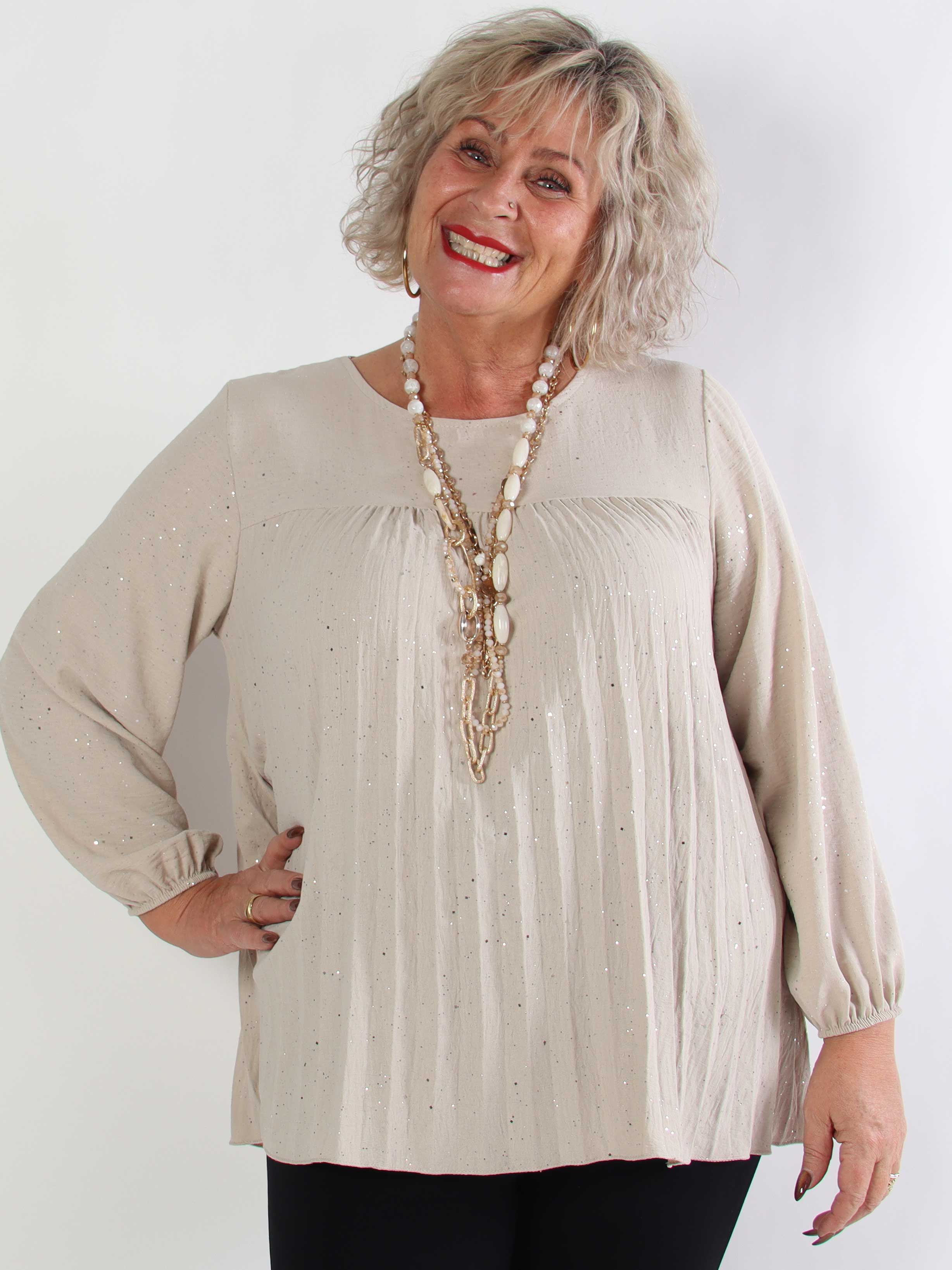 Nancy Glitter Shirt L/S - Plisseret plus size bluse med glitter