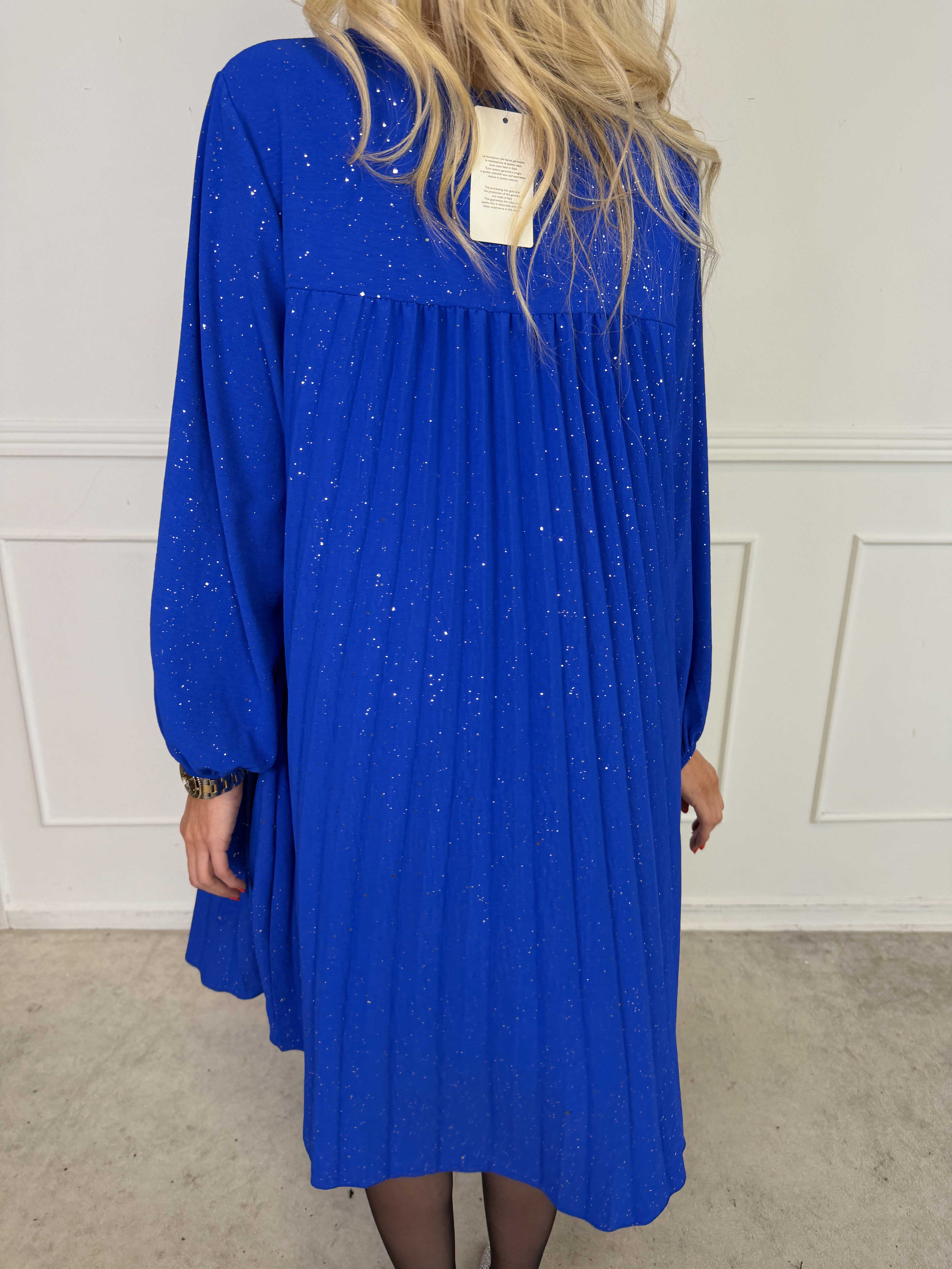 Nancy Glitter Short L/S - Plisserad klänning med fickor och glitter