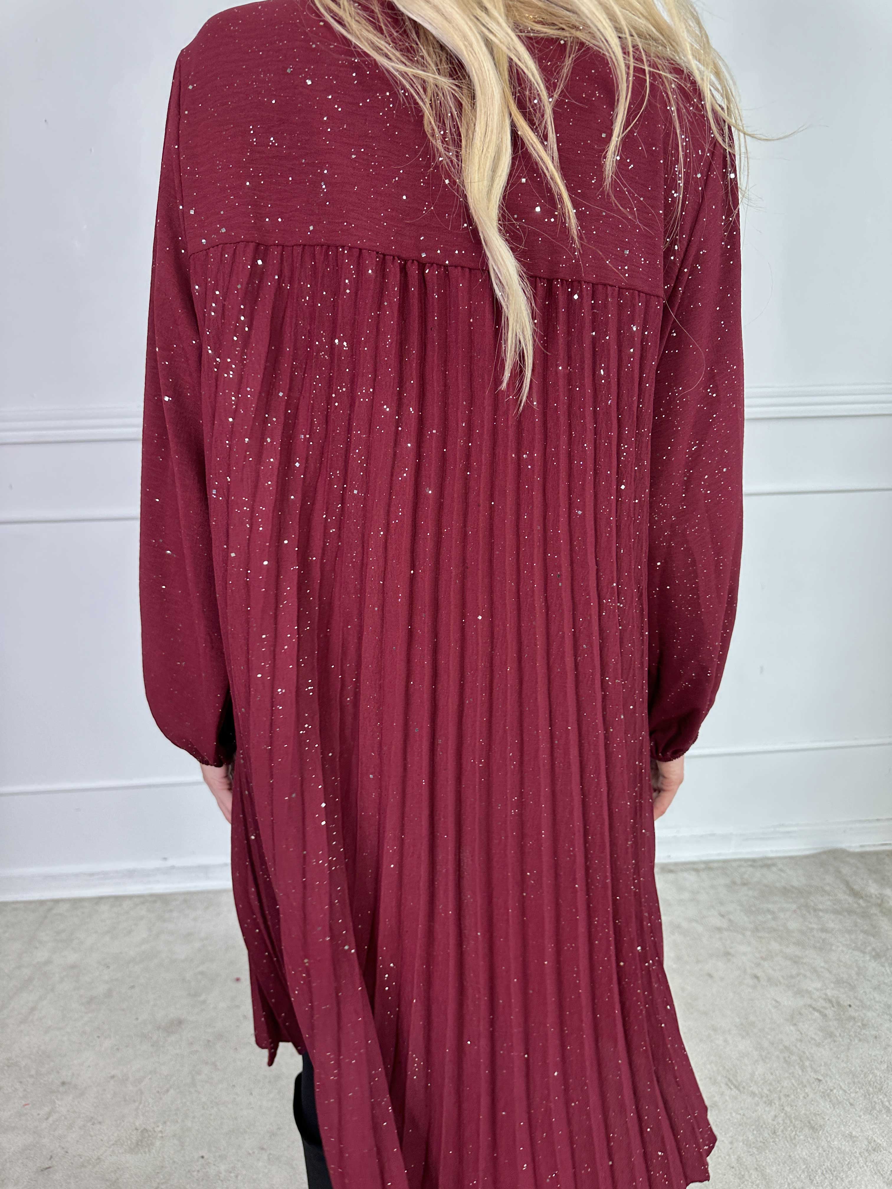 Nancy Glitter Short L/S - Plisseret kjole med lommer og glimmer