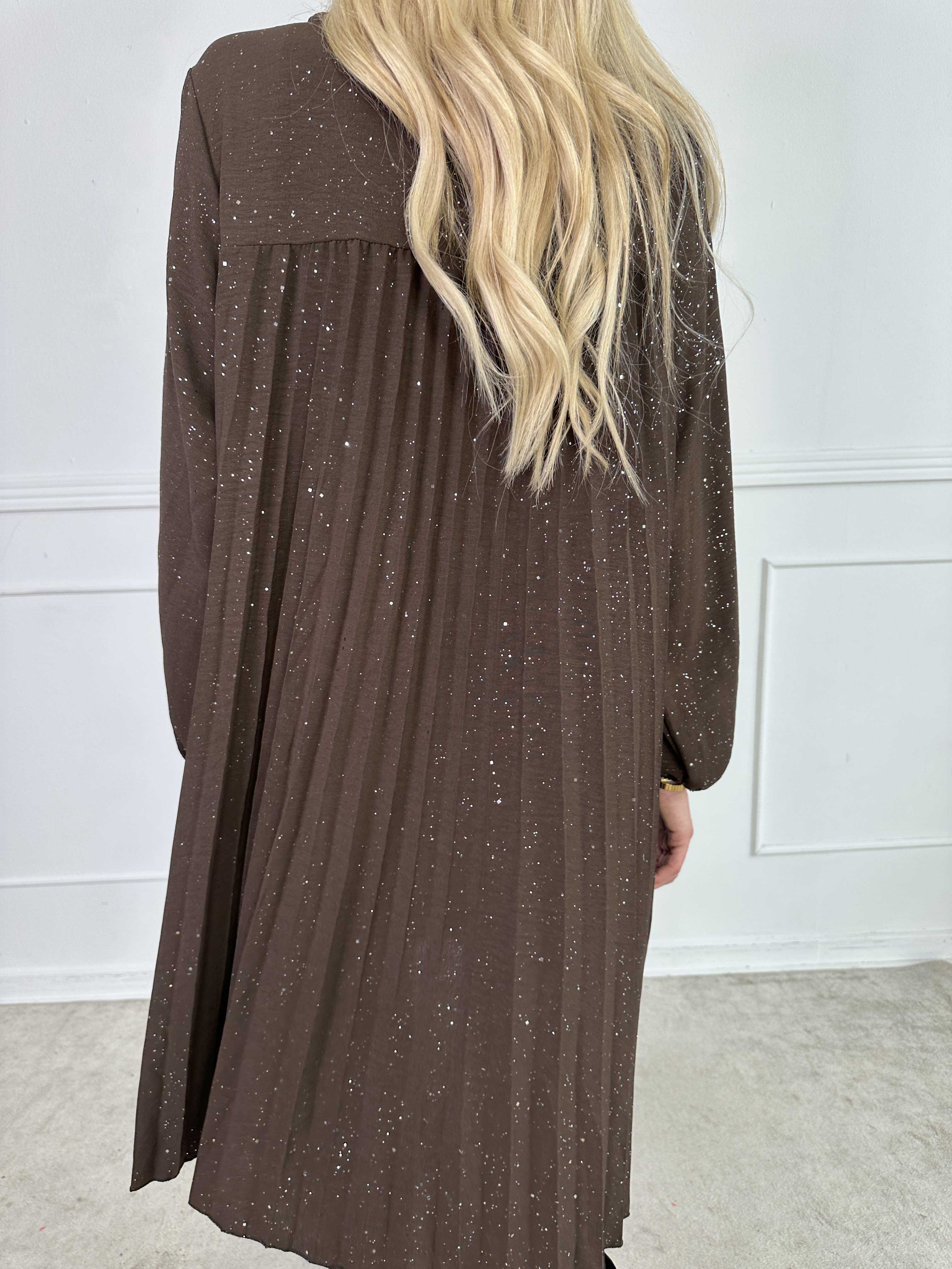 Nancy Glitter Short L/S - Plisseret kjole med lommer og glimmer