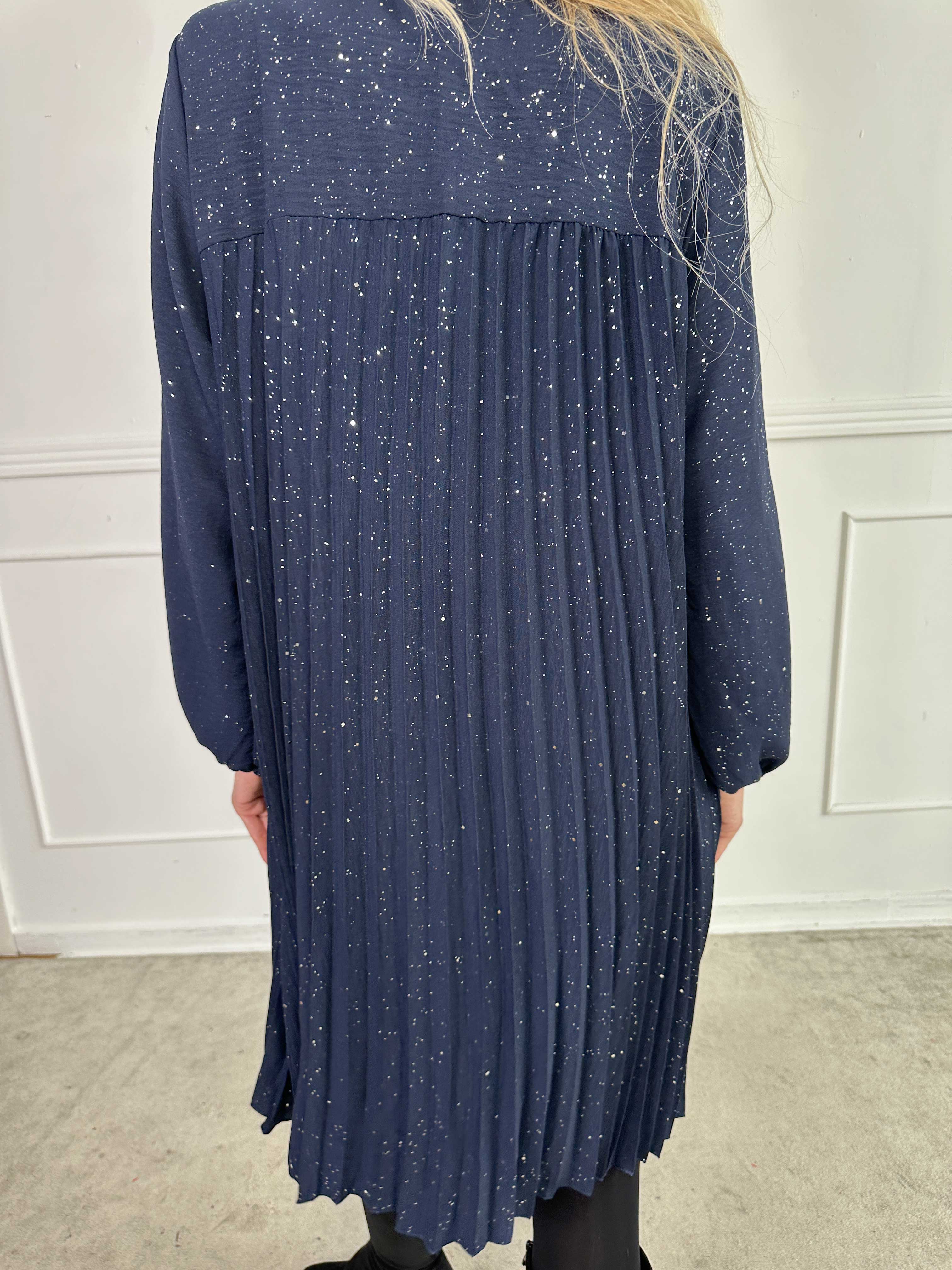 Nancy Glitter Short L/S - Plisseret kjole med lommer og glimmer