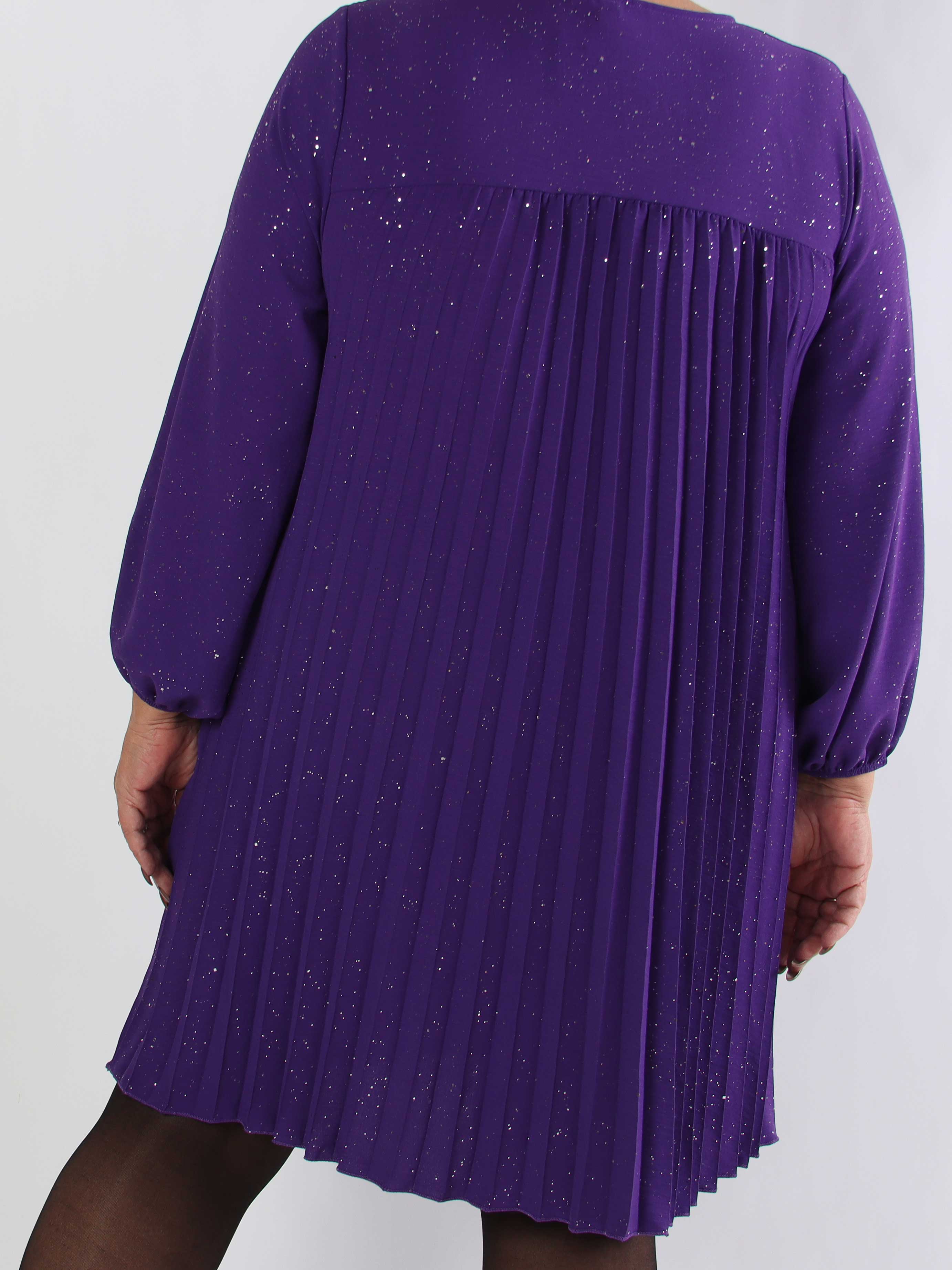 Nancy Glitter Short L/S - Plisserad plus size klänning med fickor och glitter