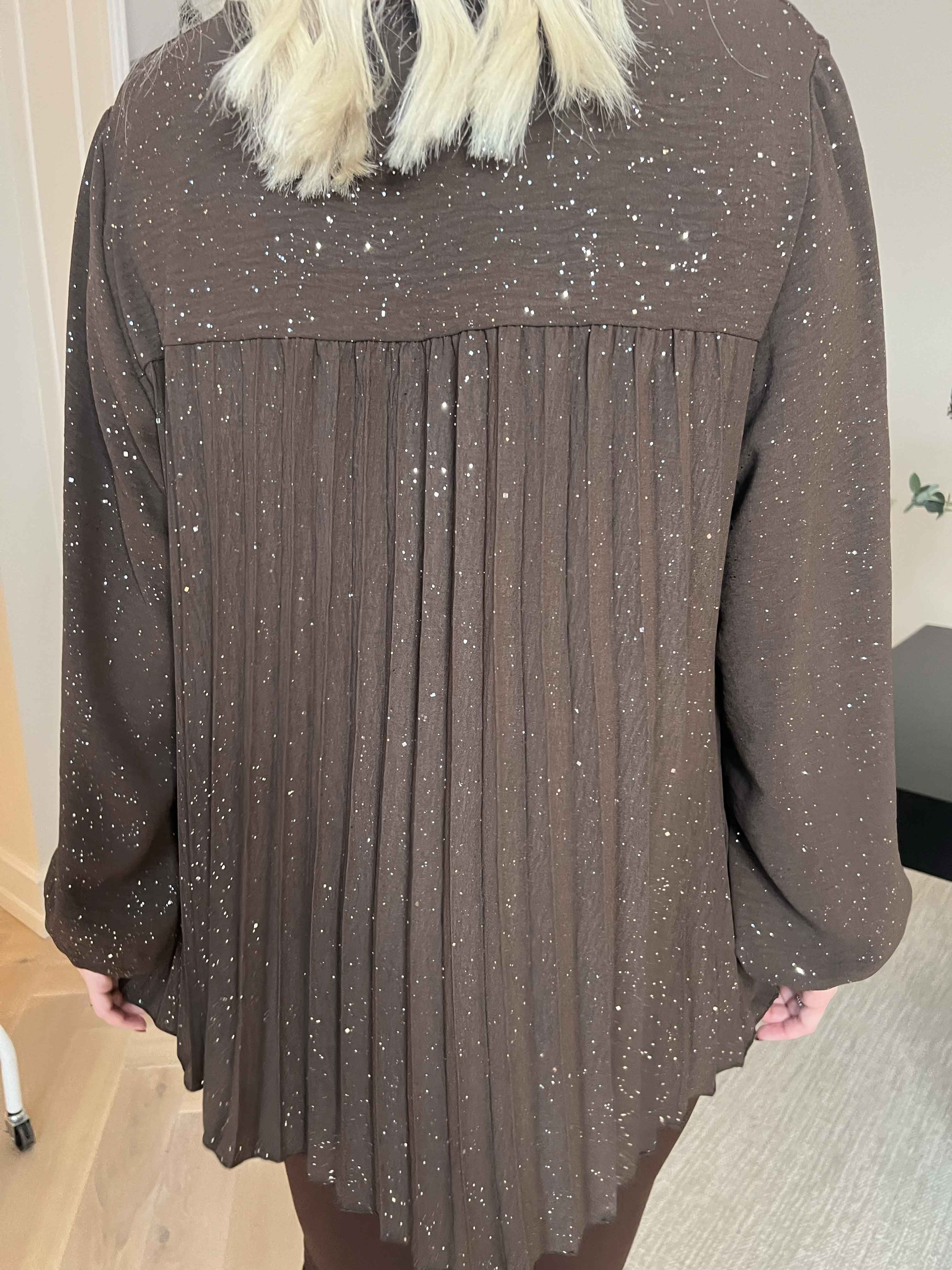 Nancy Glitter Shirt L/S - Plisseret bluse med glitter