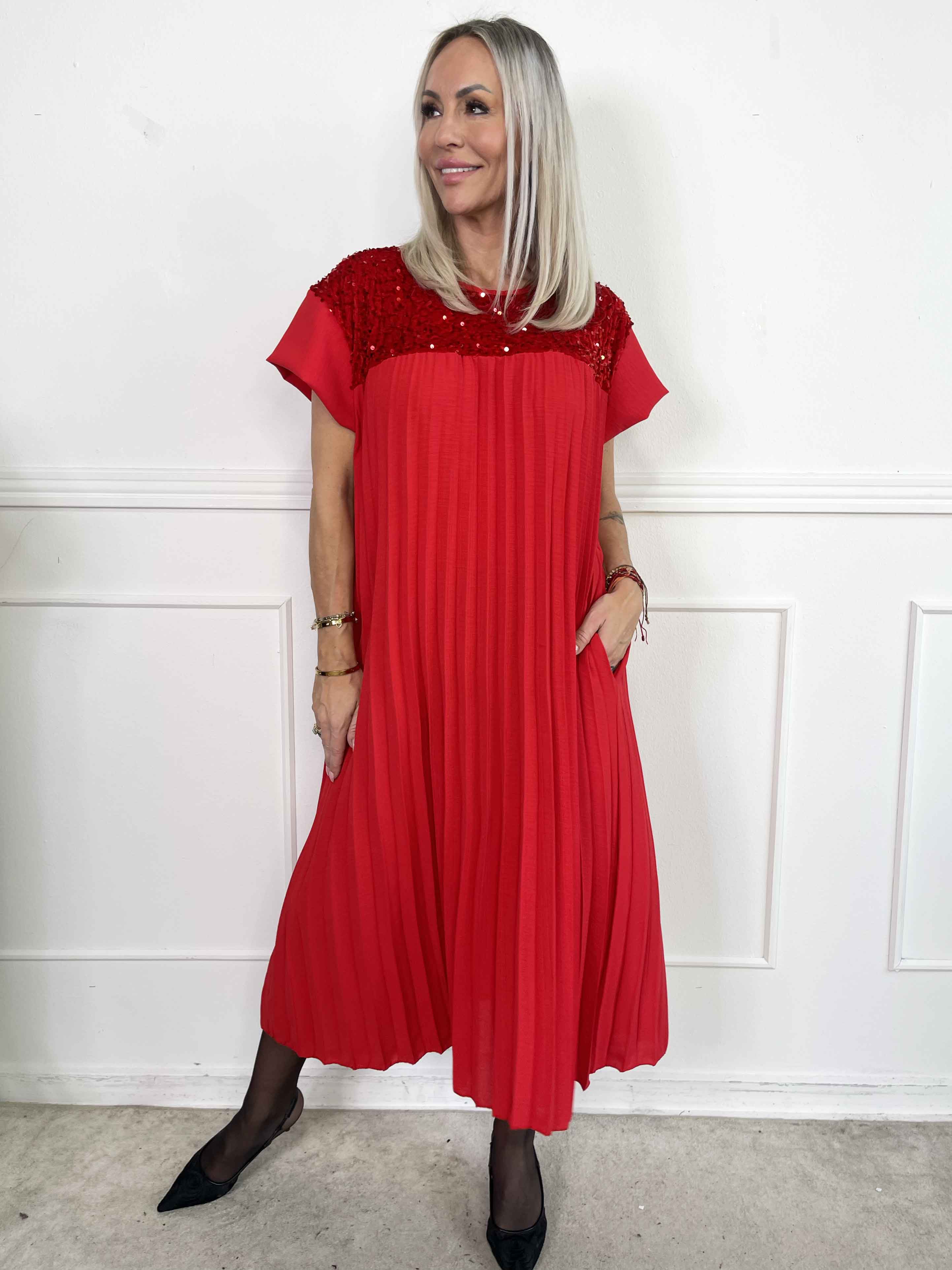 Nancy Party - Lång plisserad klänning med paljetter och sammet