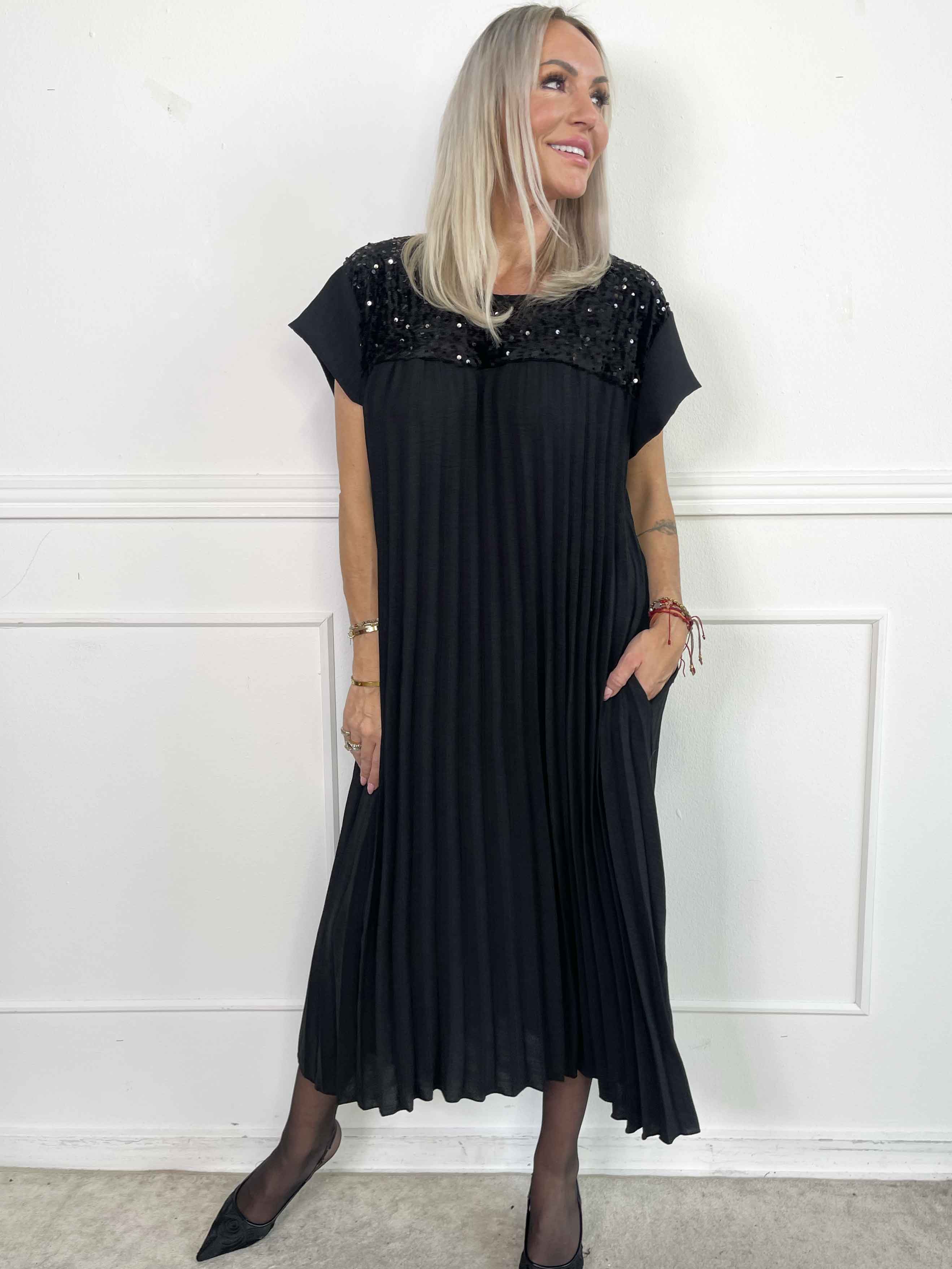 Nancy Party - Lång plisserad klänning med paljetter och sammet