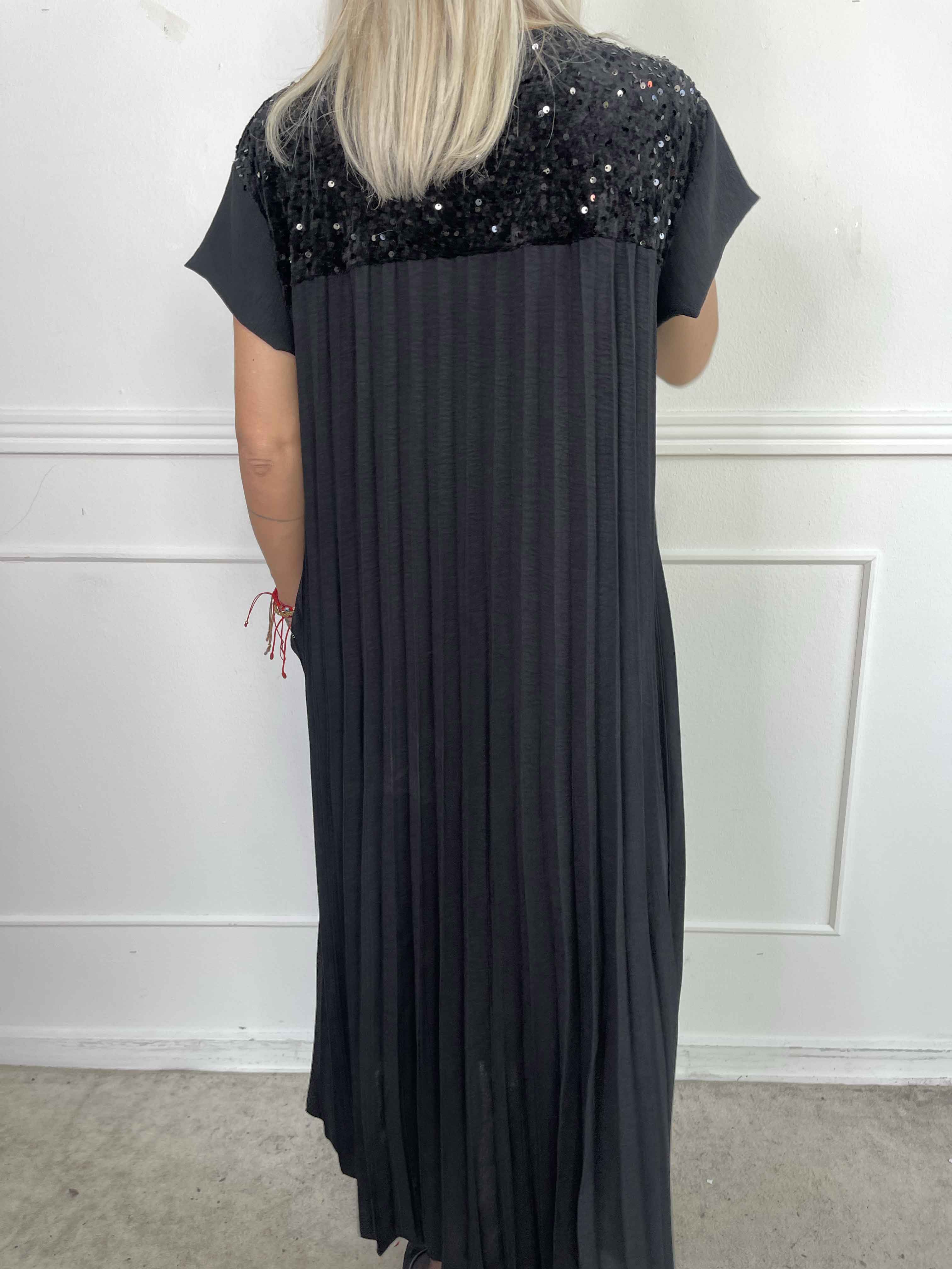 Nancy Party - Lång plisserad klänning med paljetter och sammet