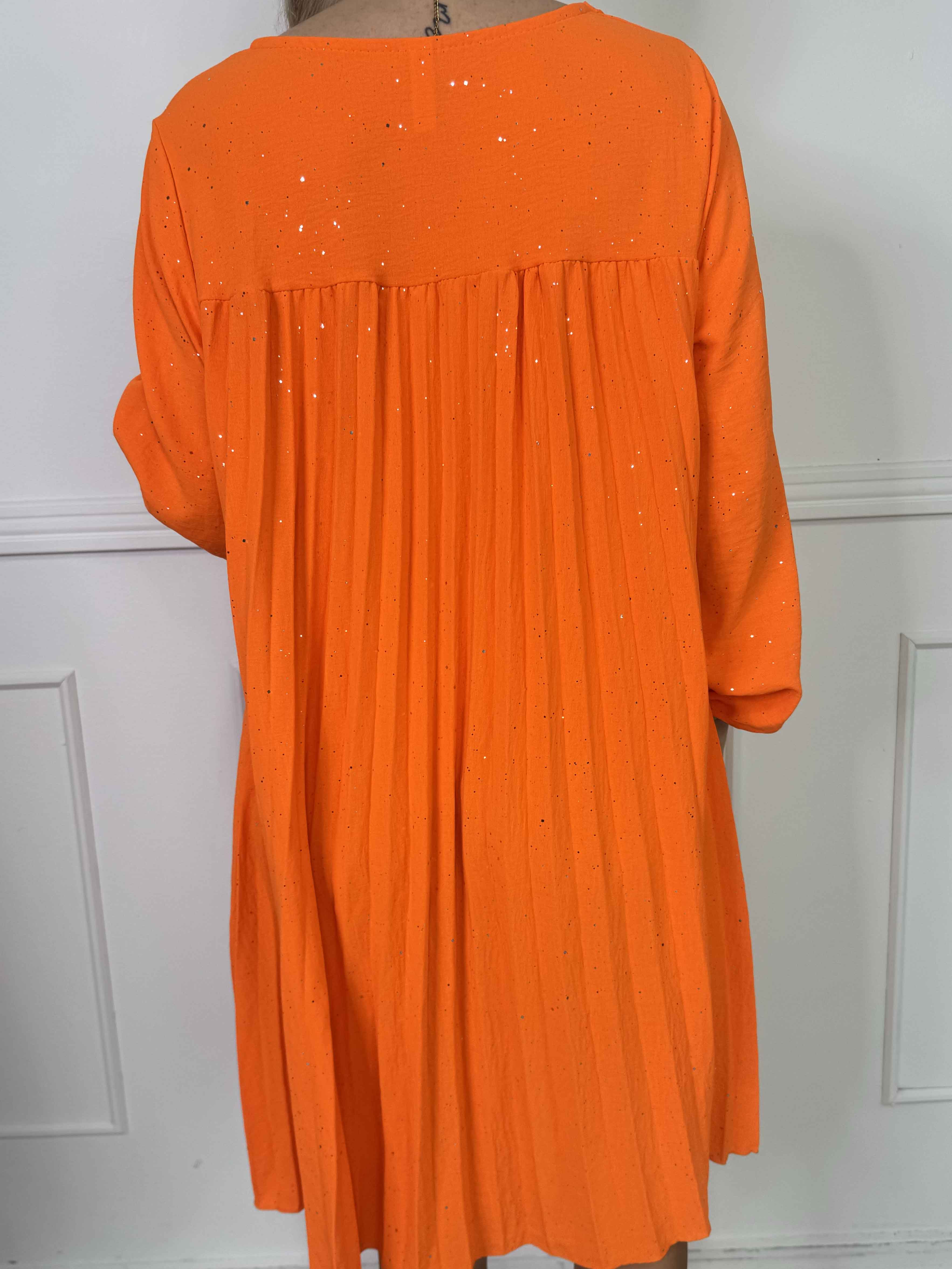 Nancy Glitter Short L/S - Plisserad klänning med fickor och glitter