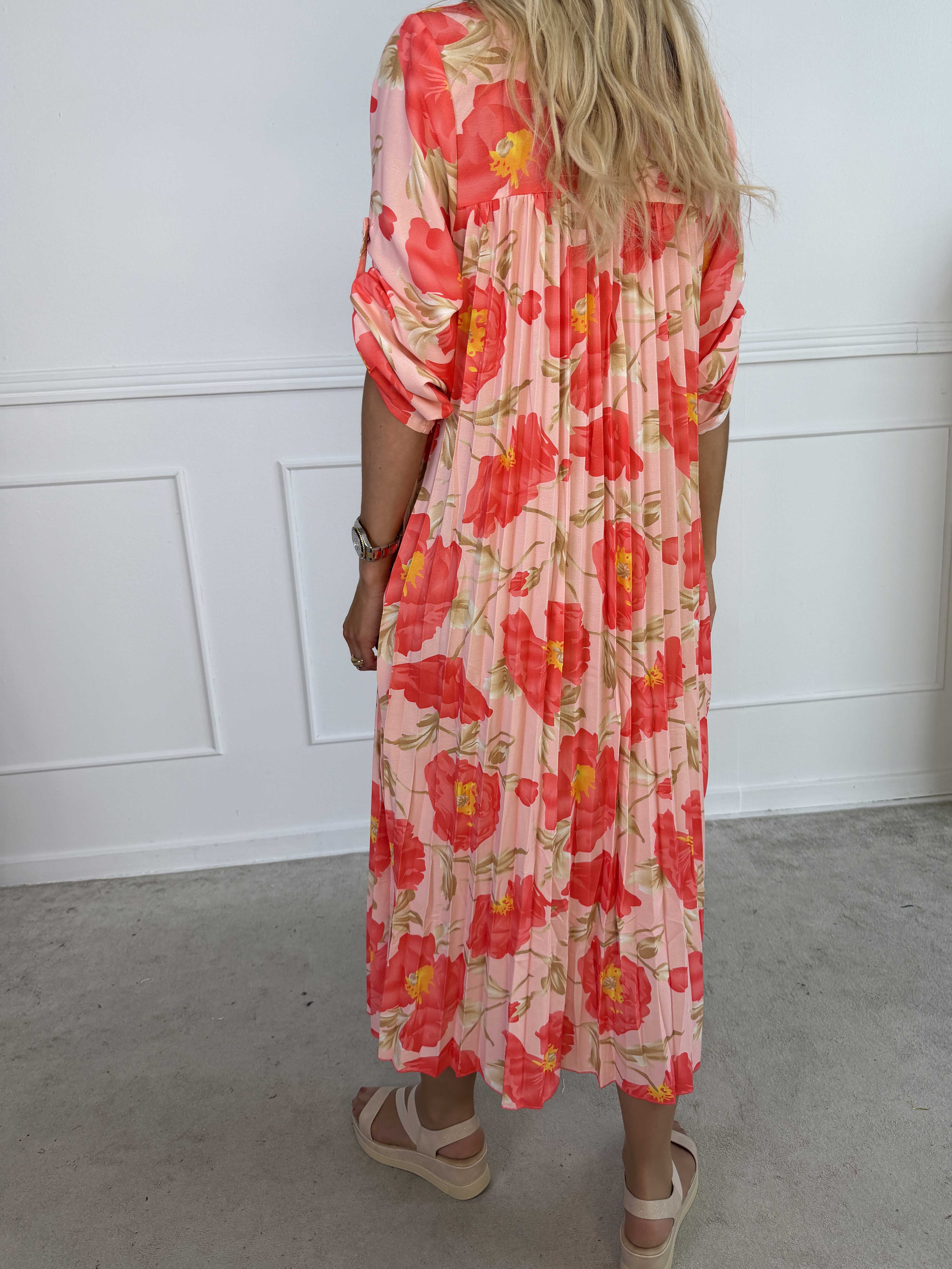 Nannie Botanic - Lang plisseret kjole med blomstermotiver