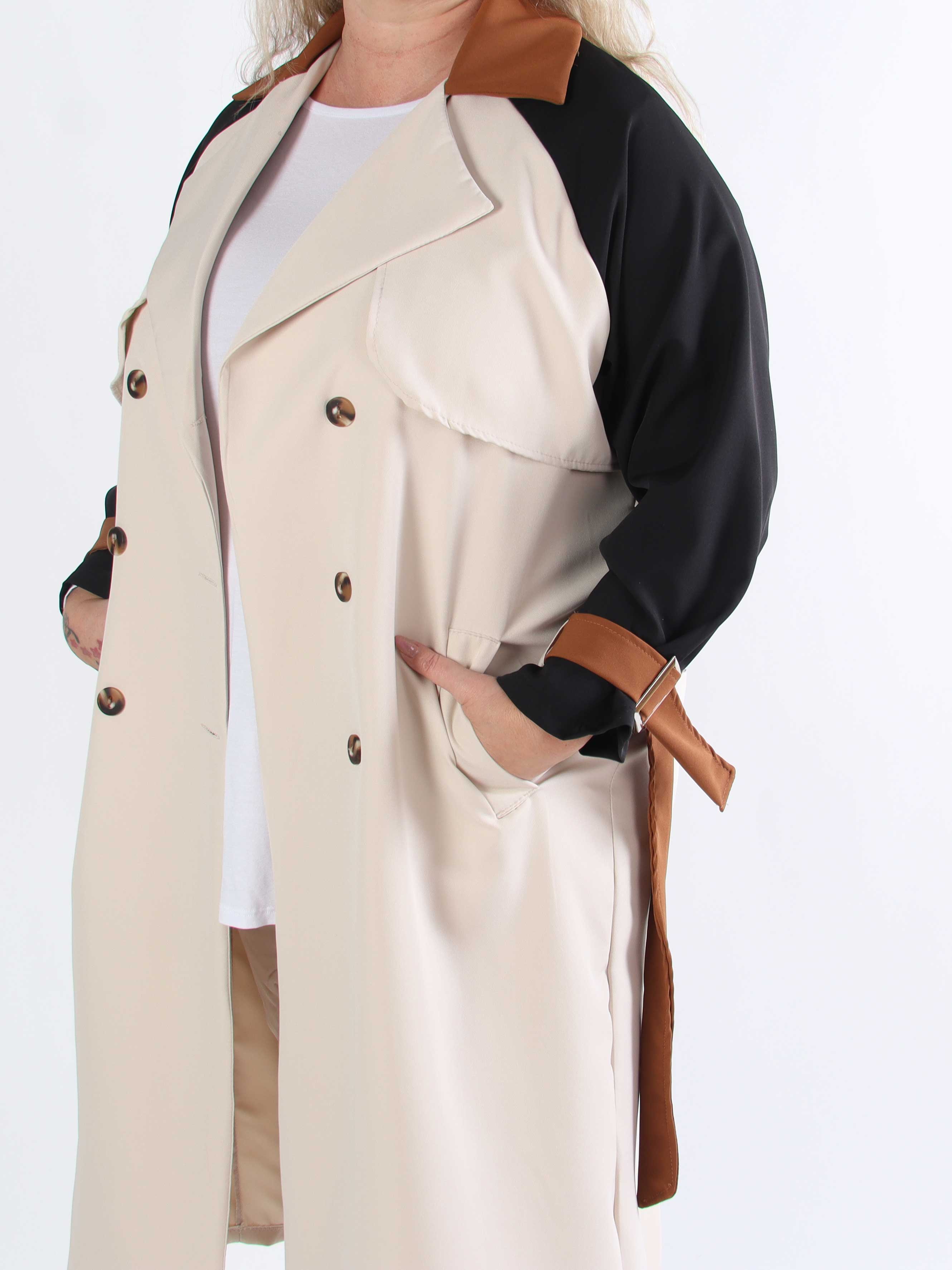 Neema - Lätt, flerfärgad trenchcoat i plusstorlek med knytband