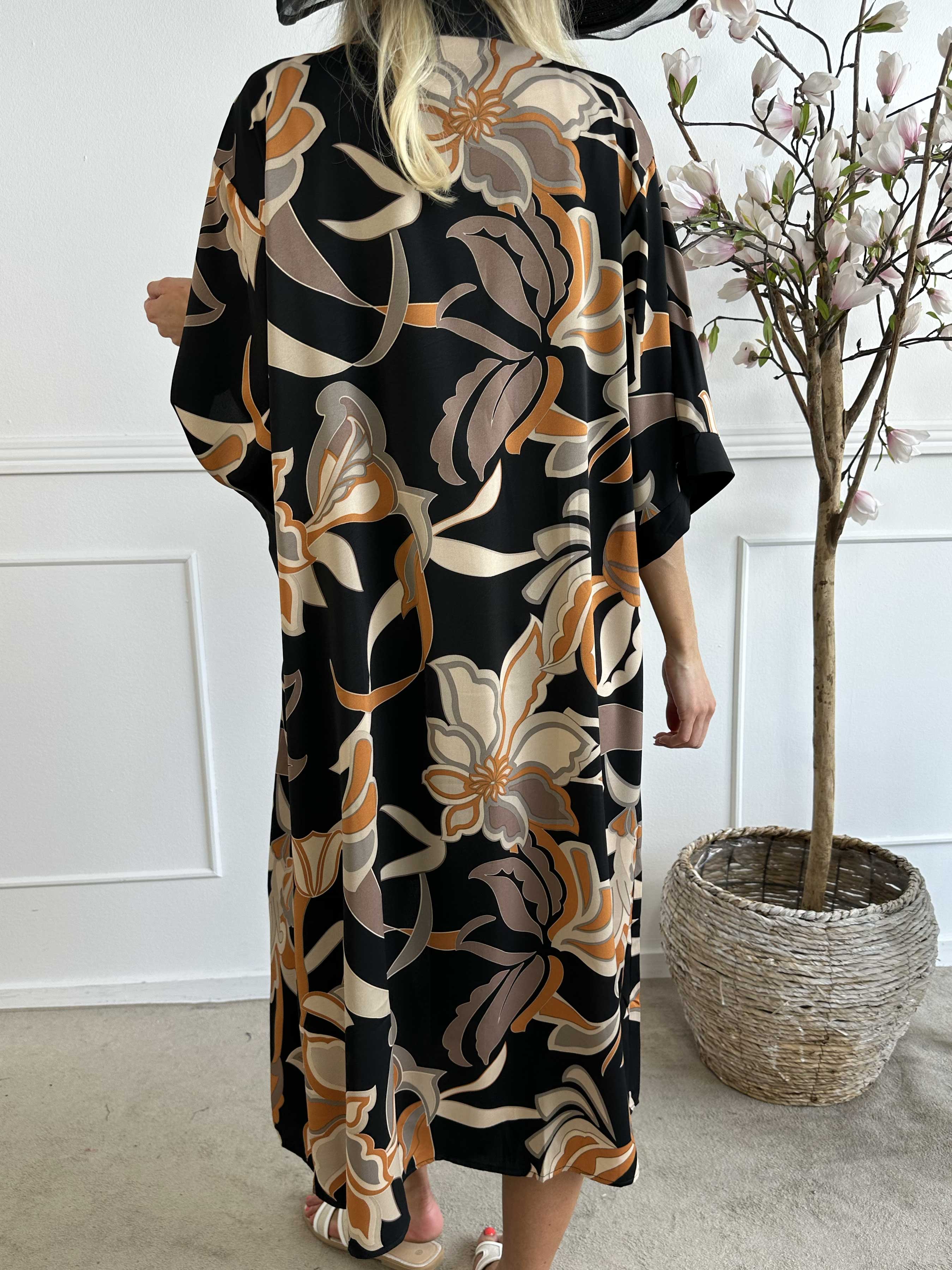 Nora - Lång kimono i viskos med mönster