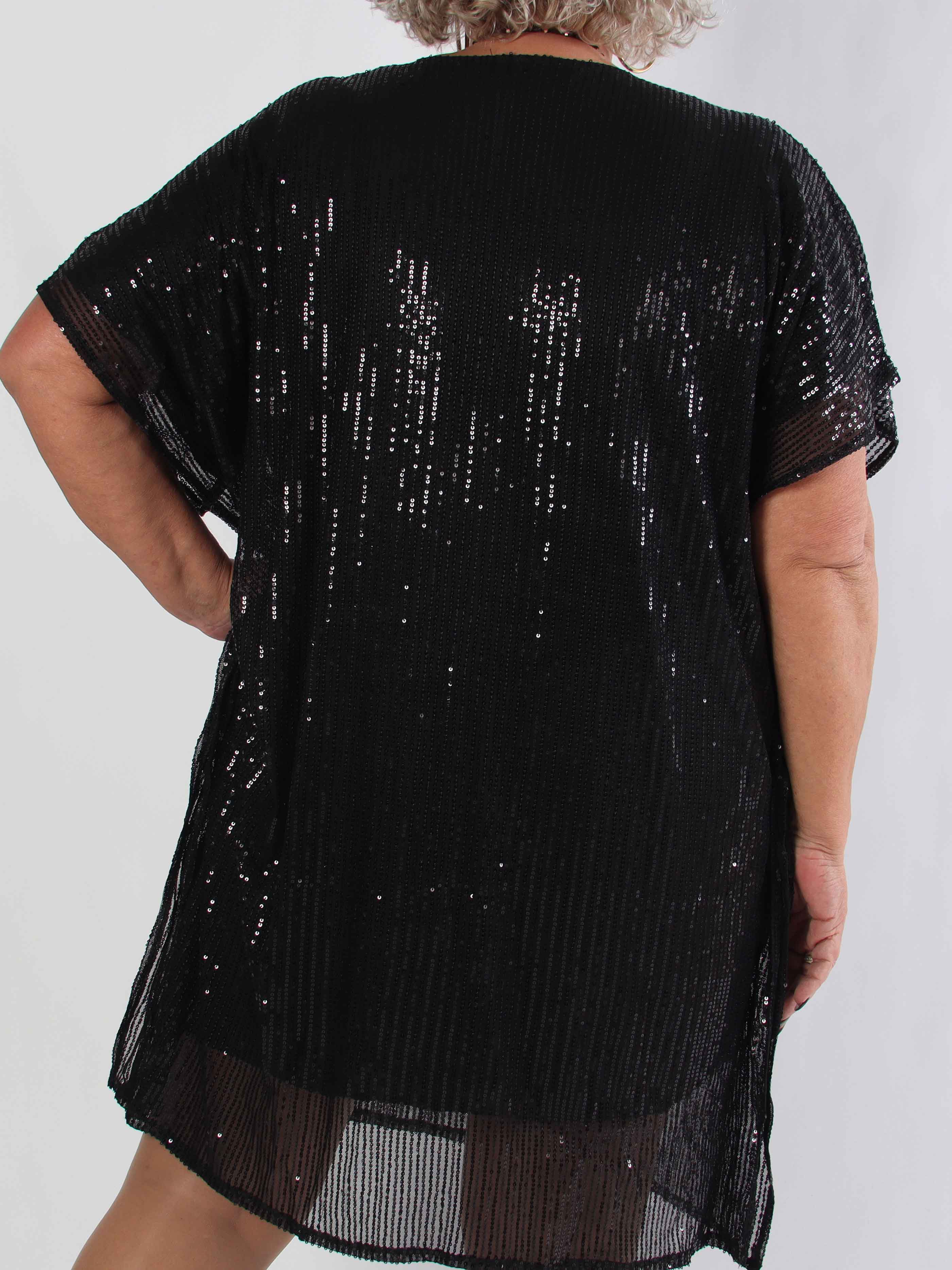 Norian - Festlig plus size tunikakjole med pailletter og v-udskæring