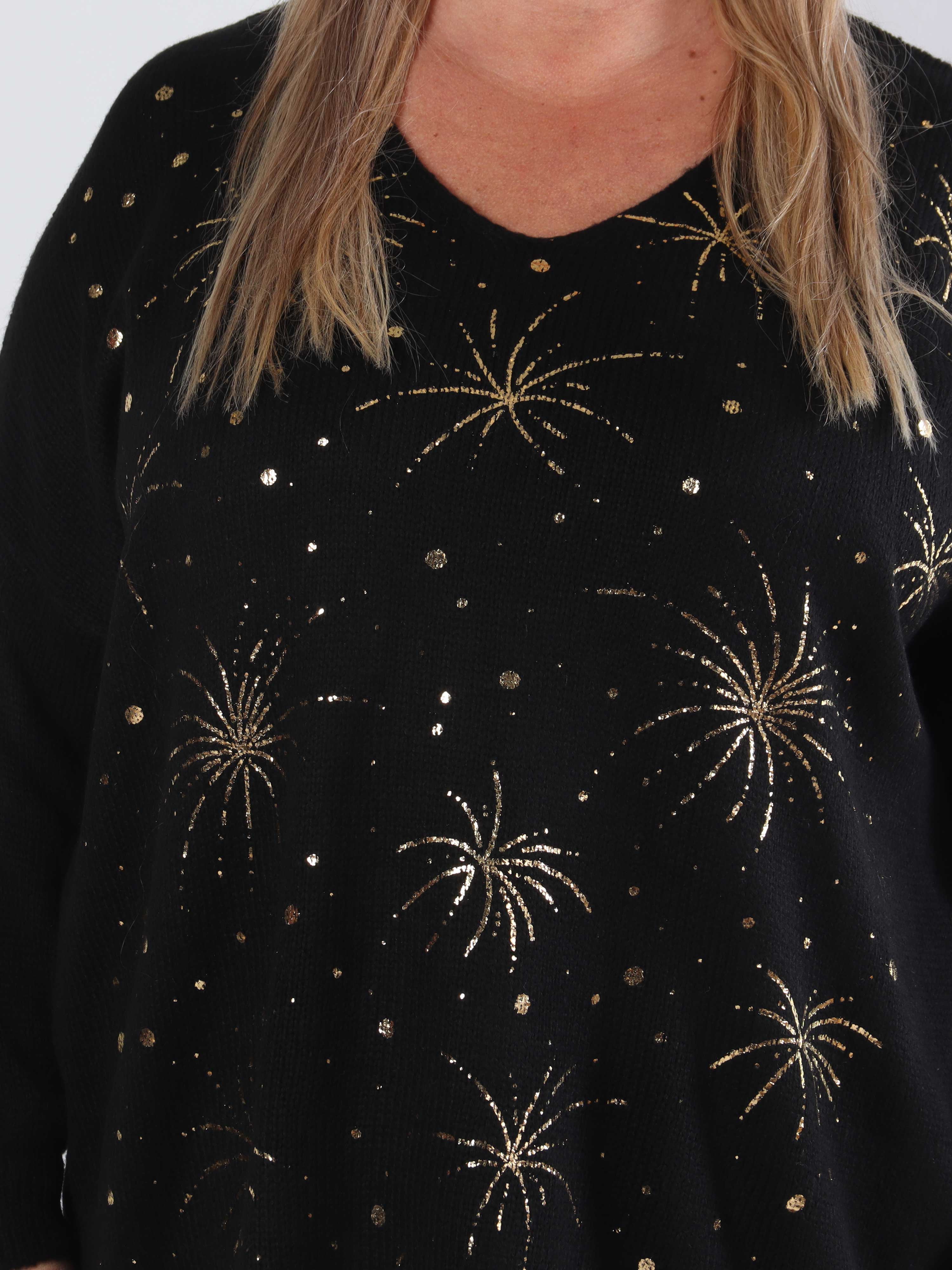 Omaria - Stickad plus size blus med fyrverkerier på