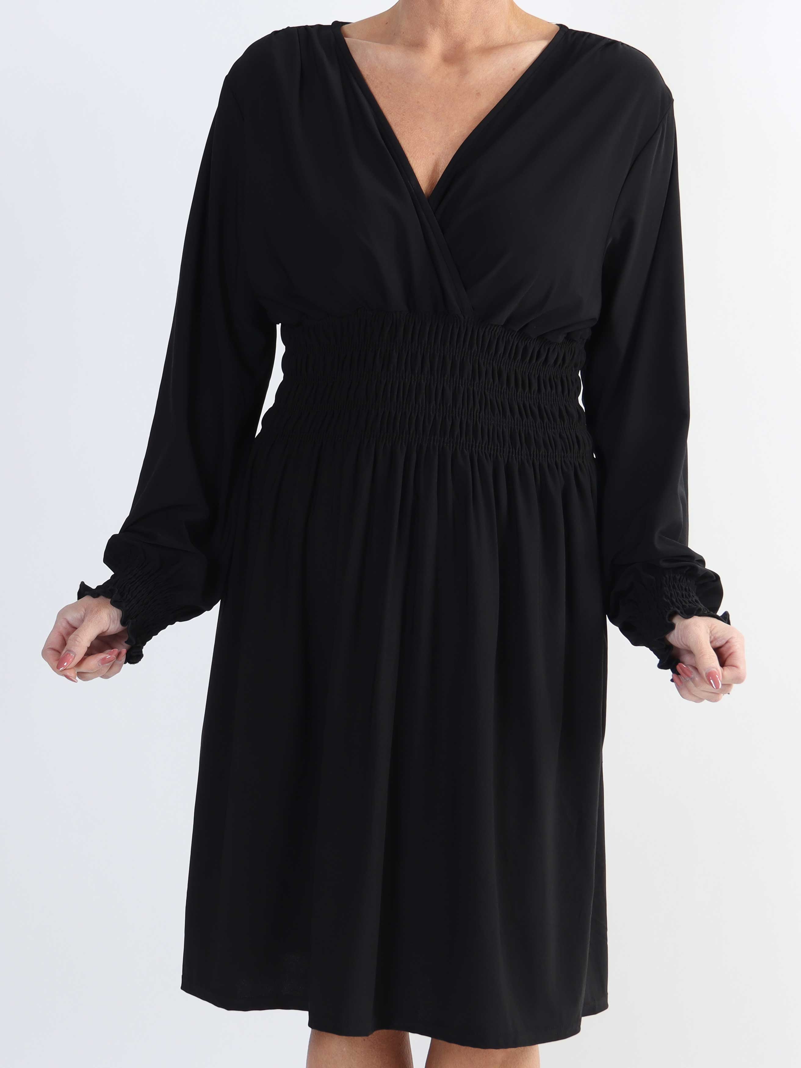 Pams Plain Short L/S - Elastisk klänning i stora storlekar med smock och långa ärmar