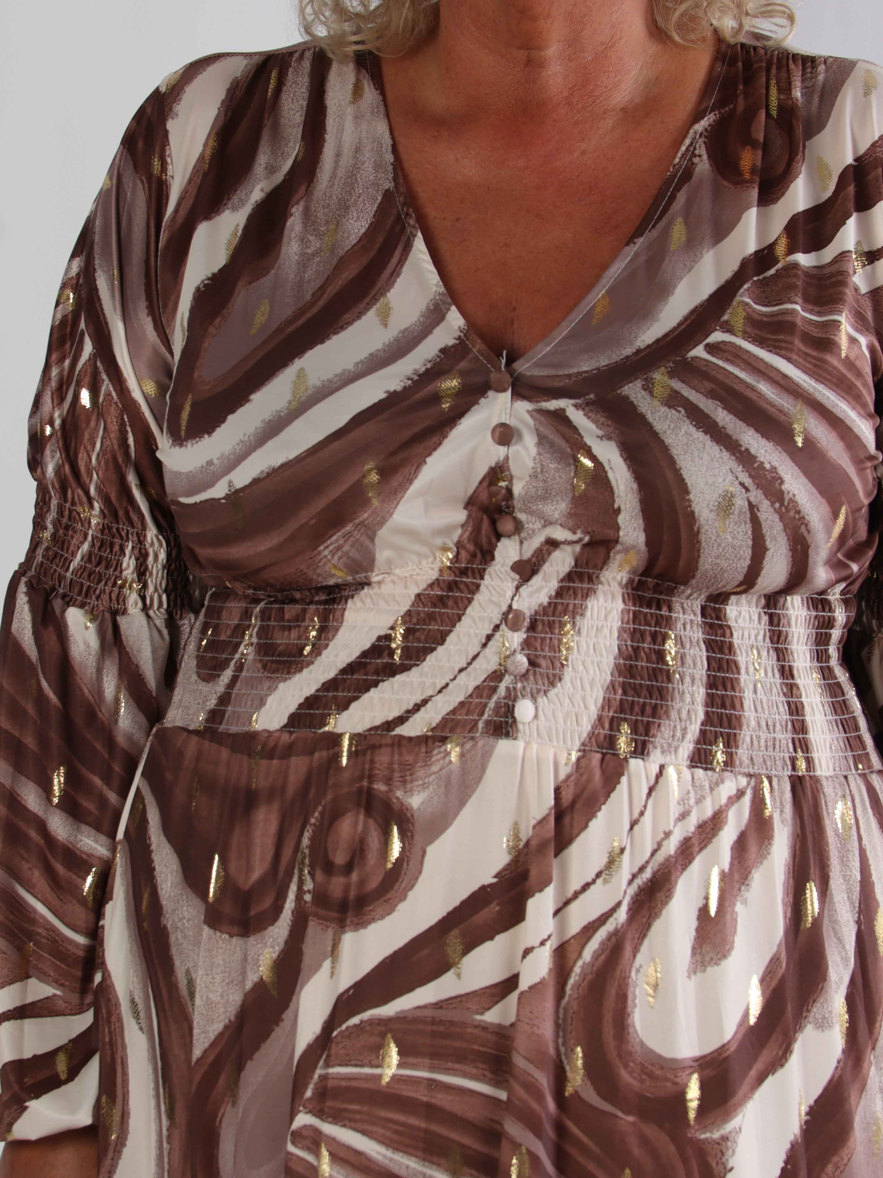 Paige Swirls - Elastisk plus size klänning med smock och knappar vid bysten