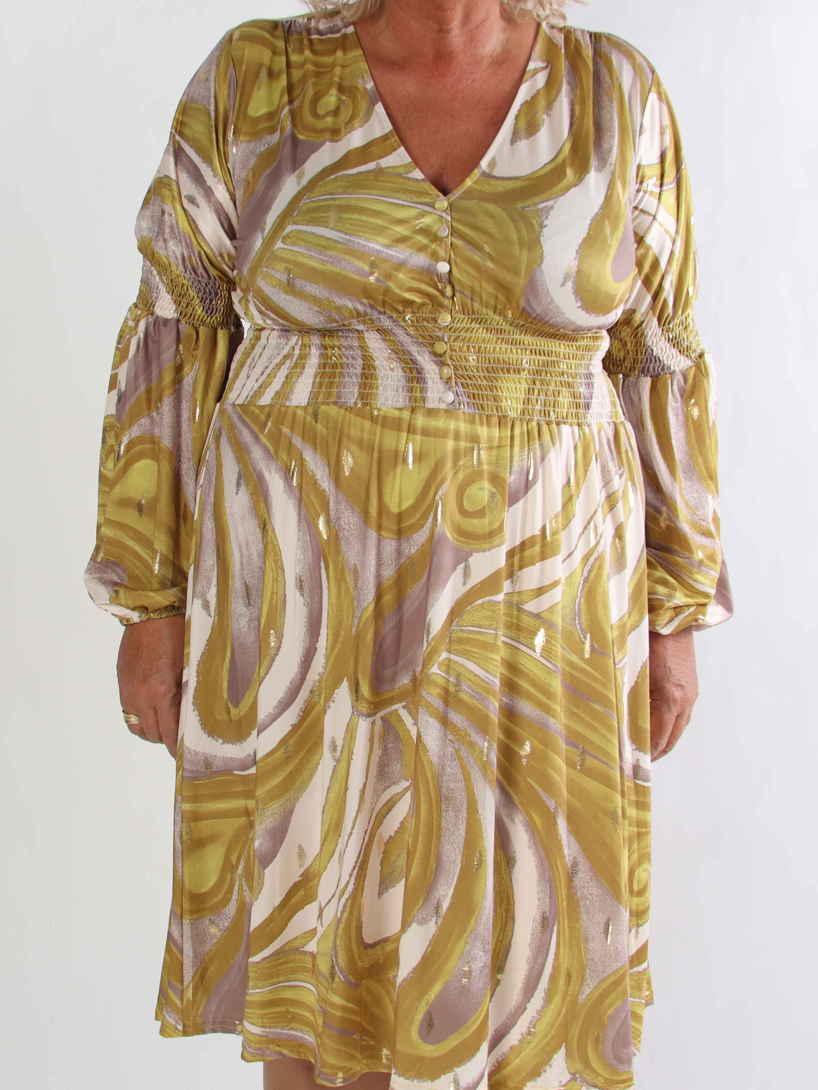 Paige Swirls - Elastisk plus size klänning med smock och knappar vid bysten