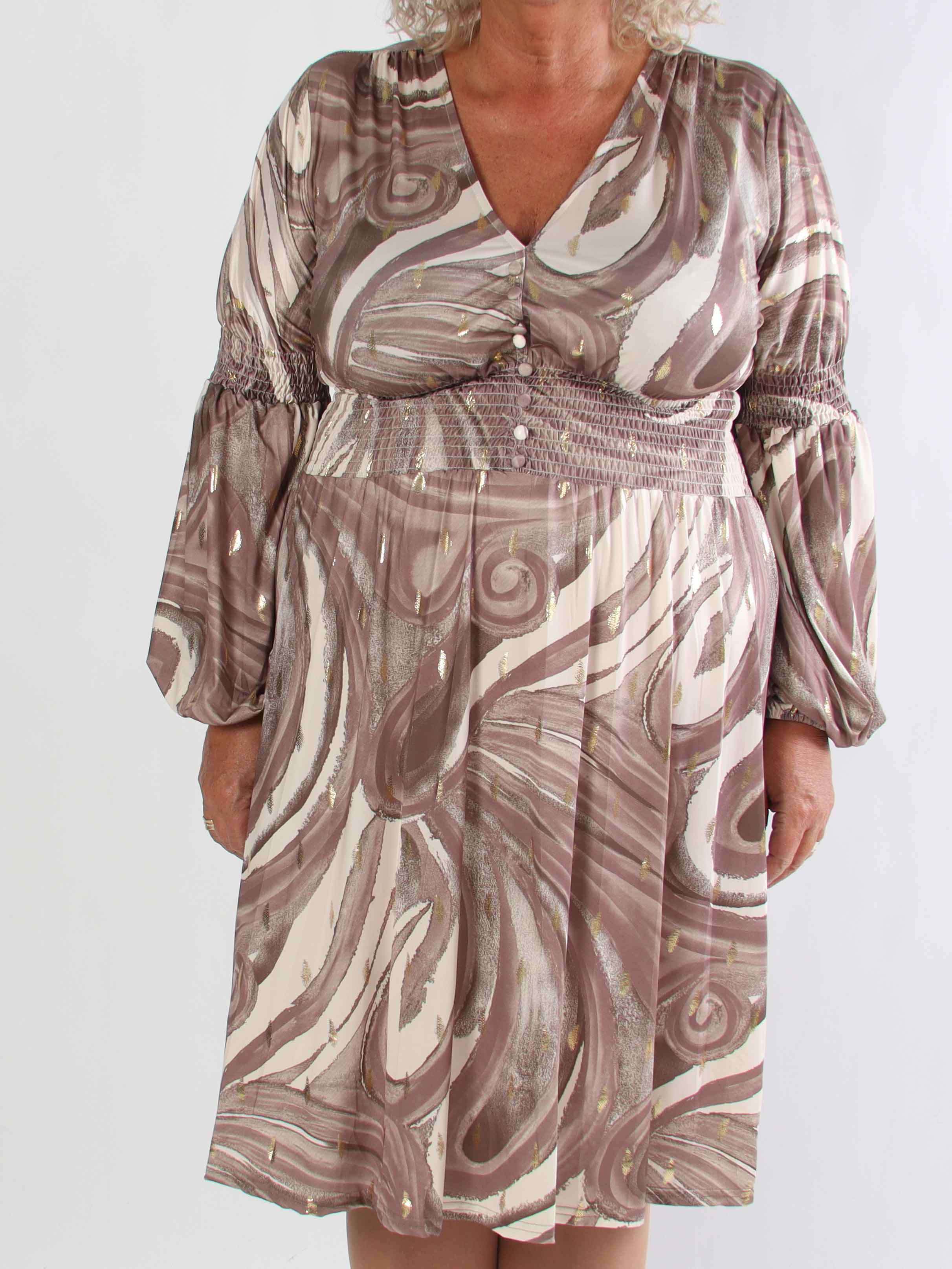 Paige Swirls - Elastisk plus size klänning med smock och knappar vid bysten