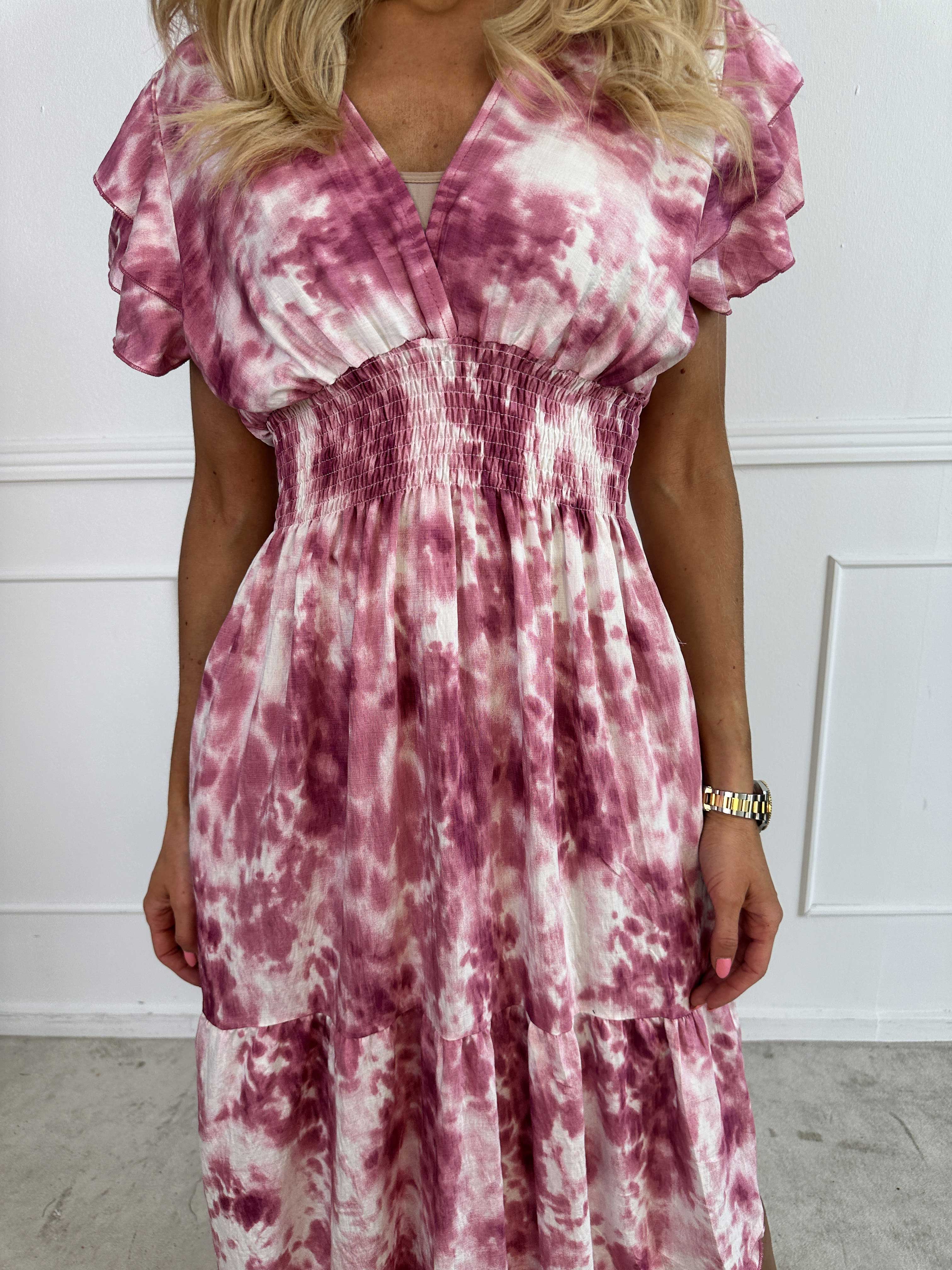 Palina Batik Short - Mönstrad klänning i viskos med resår