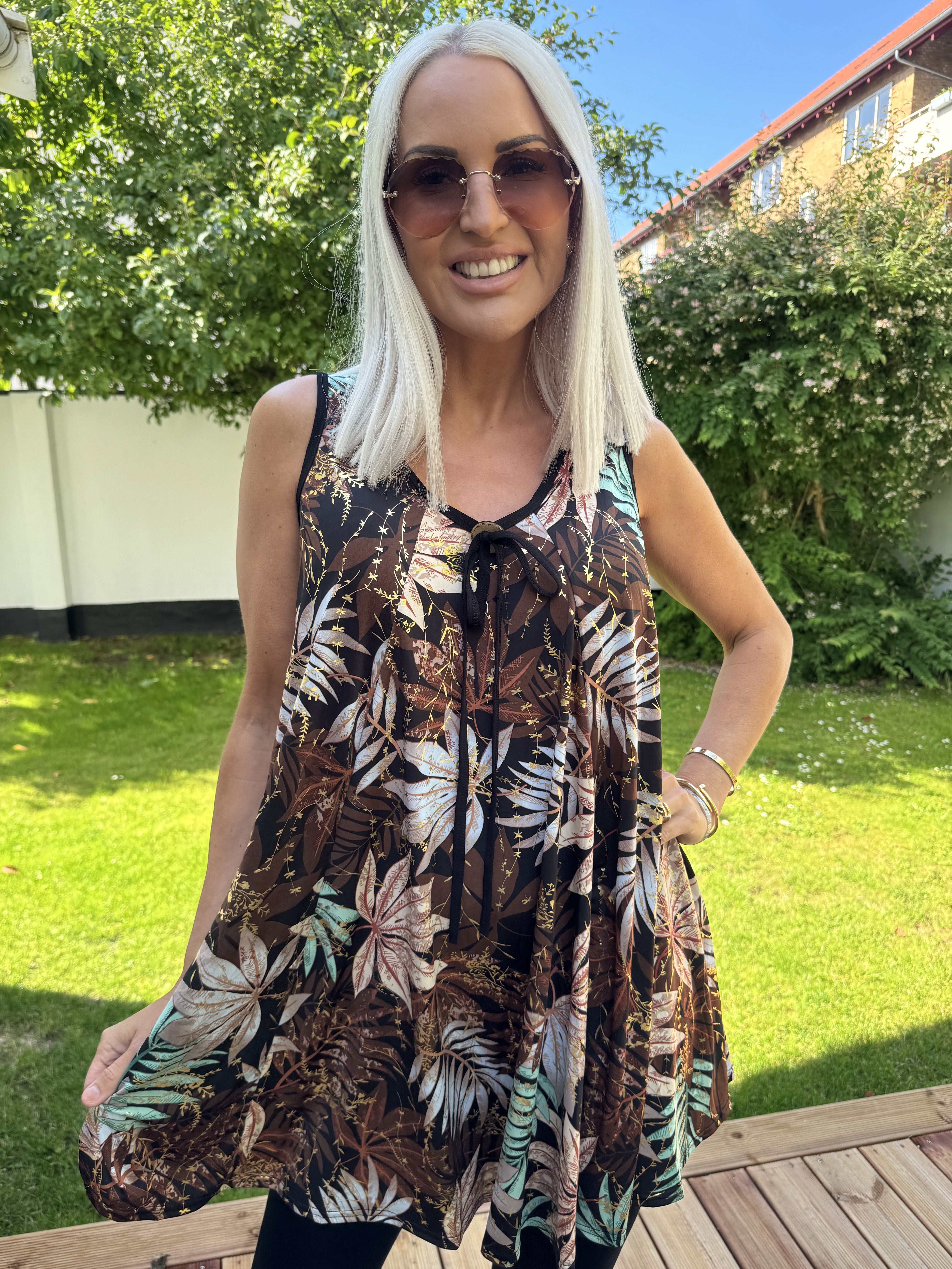 Palma Leaf - Lång mönstrad tunika i stretchigt tyg