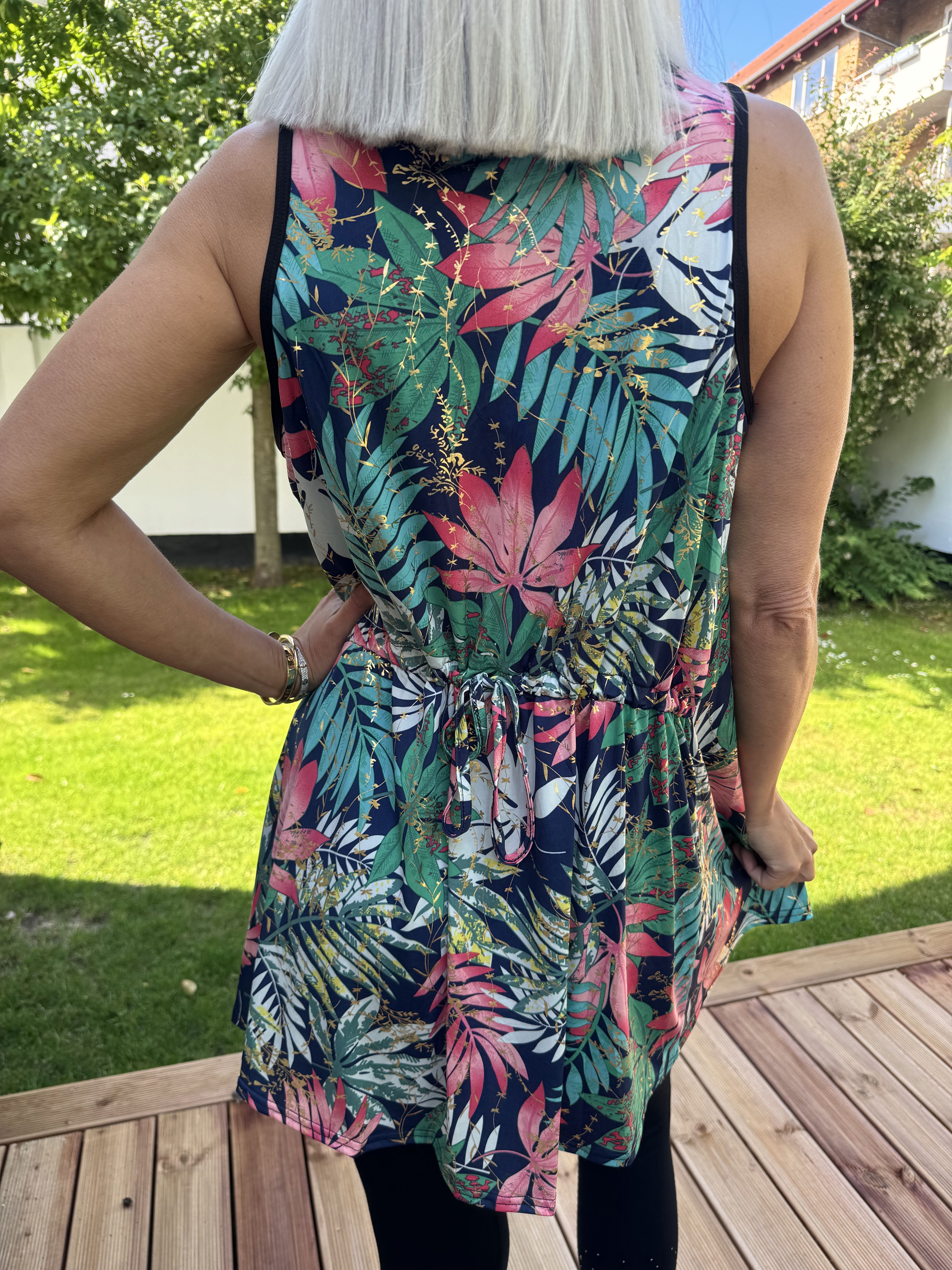 Palma Leaf - Lång mönstrad tunika i stretchigt tyg