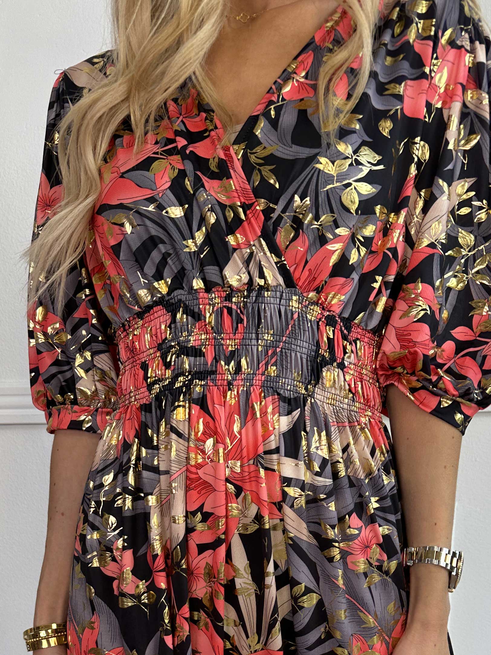 Pamina Leaf - Lång elastisk klänning med bladmotiv