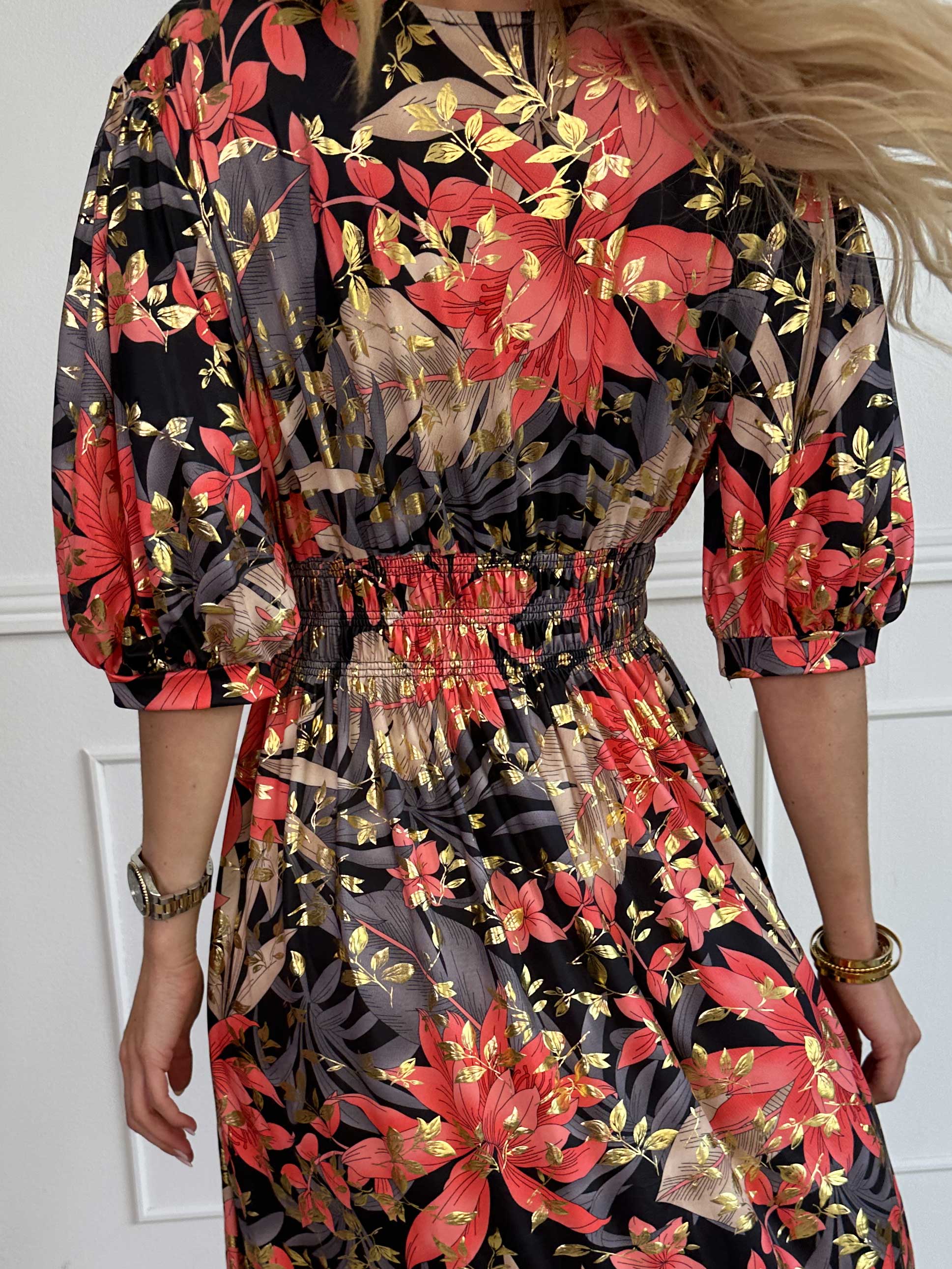 Pamina Leaf - Lång elastisk klänning med bladmotiv