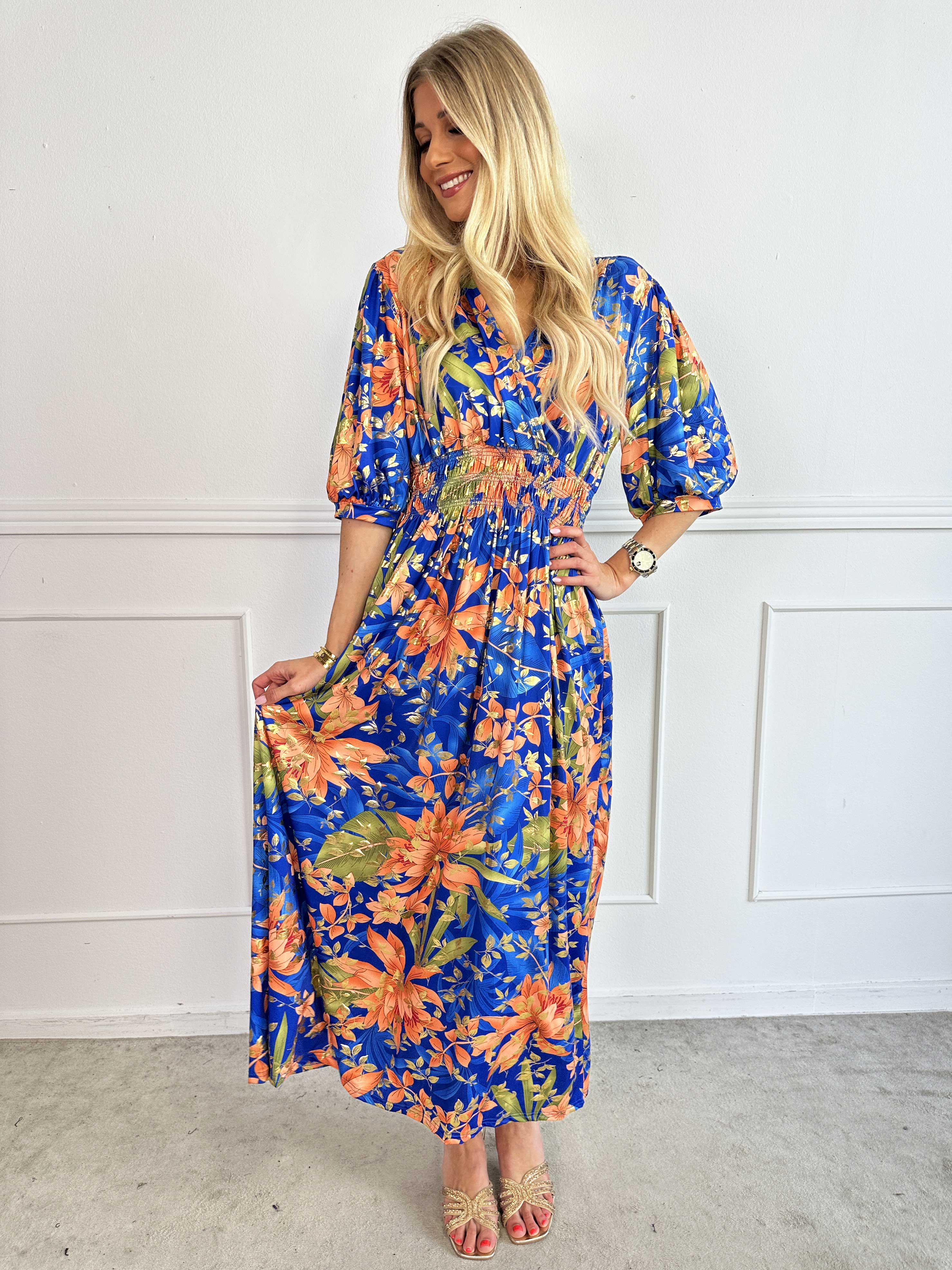 Pamina Leaf - Lång elastisk klänning med bladmotiv