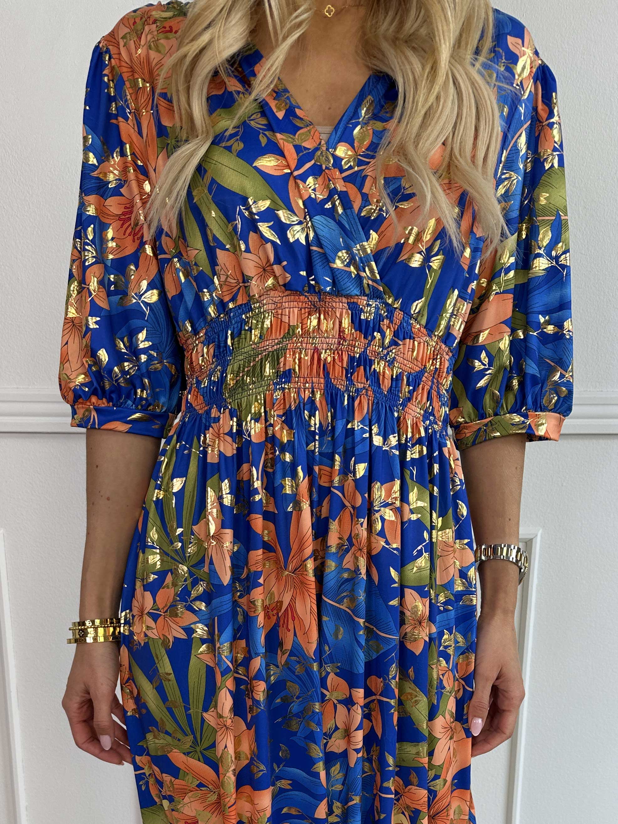 Pamina Leaf - Lång elastisk klänning med bladmotiv