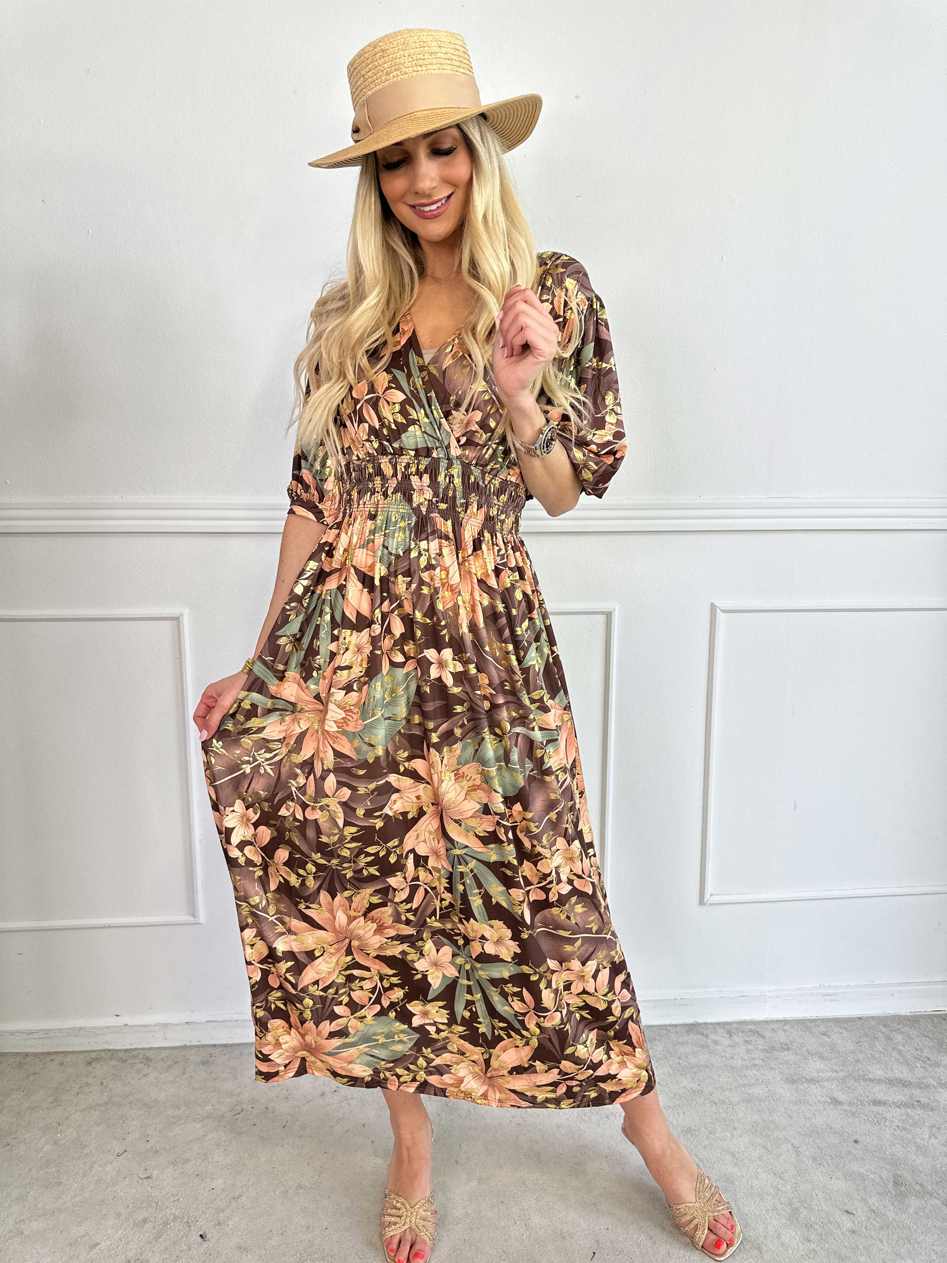 Pamina Leaf - Lång elastisk klänning med bladmotiv