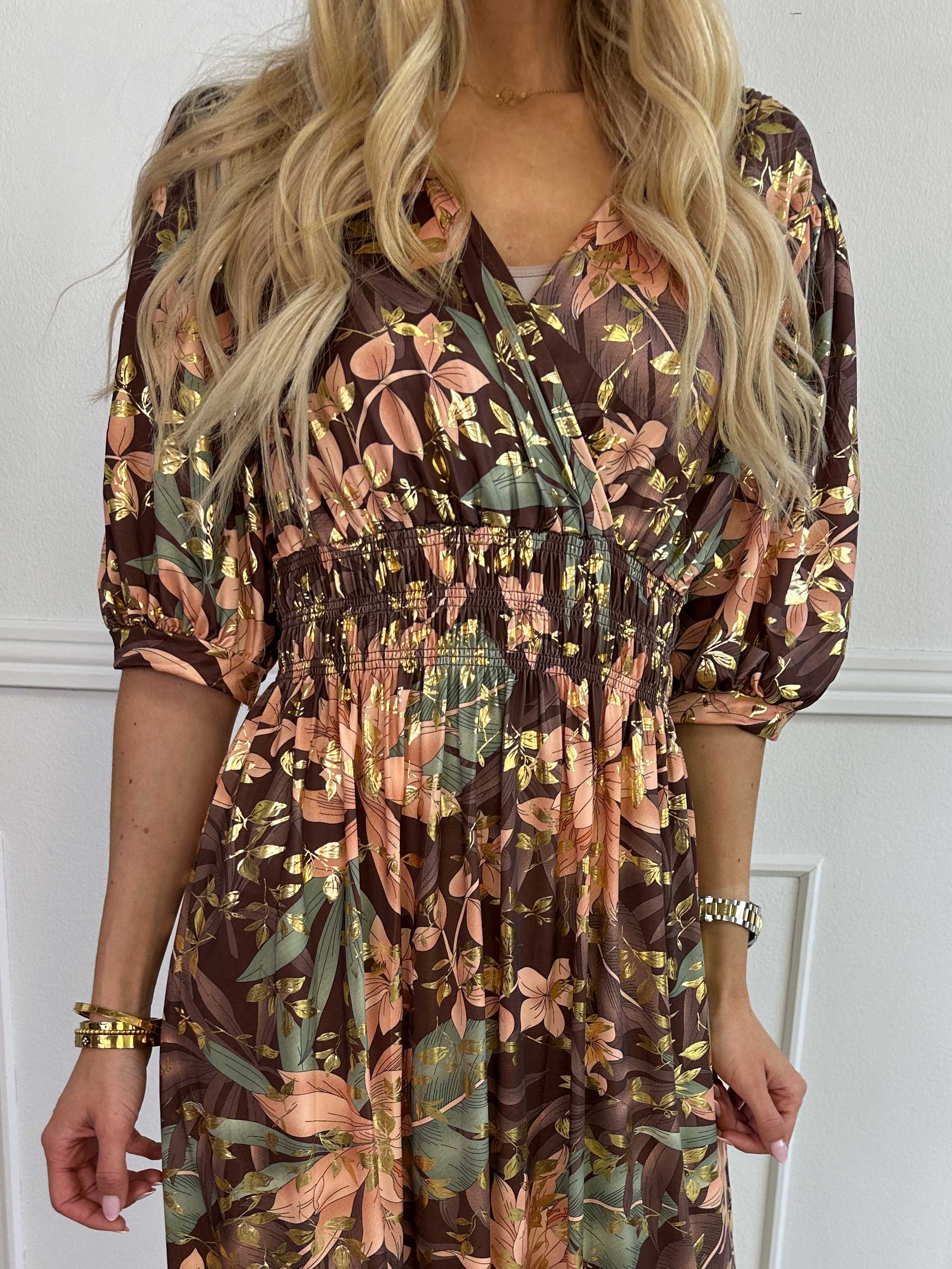 Pamina Leaf - Lång elastisk klänning med bladmotiv