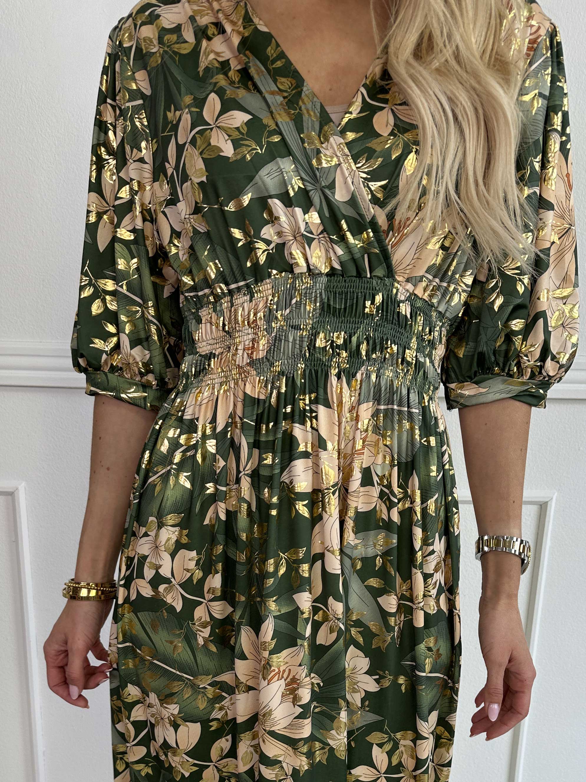 Pamina Leaf - Lång elastisk klänning med bladmotiv