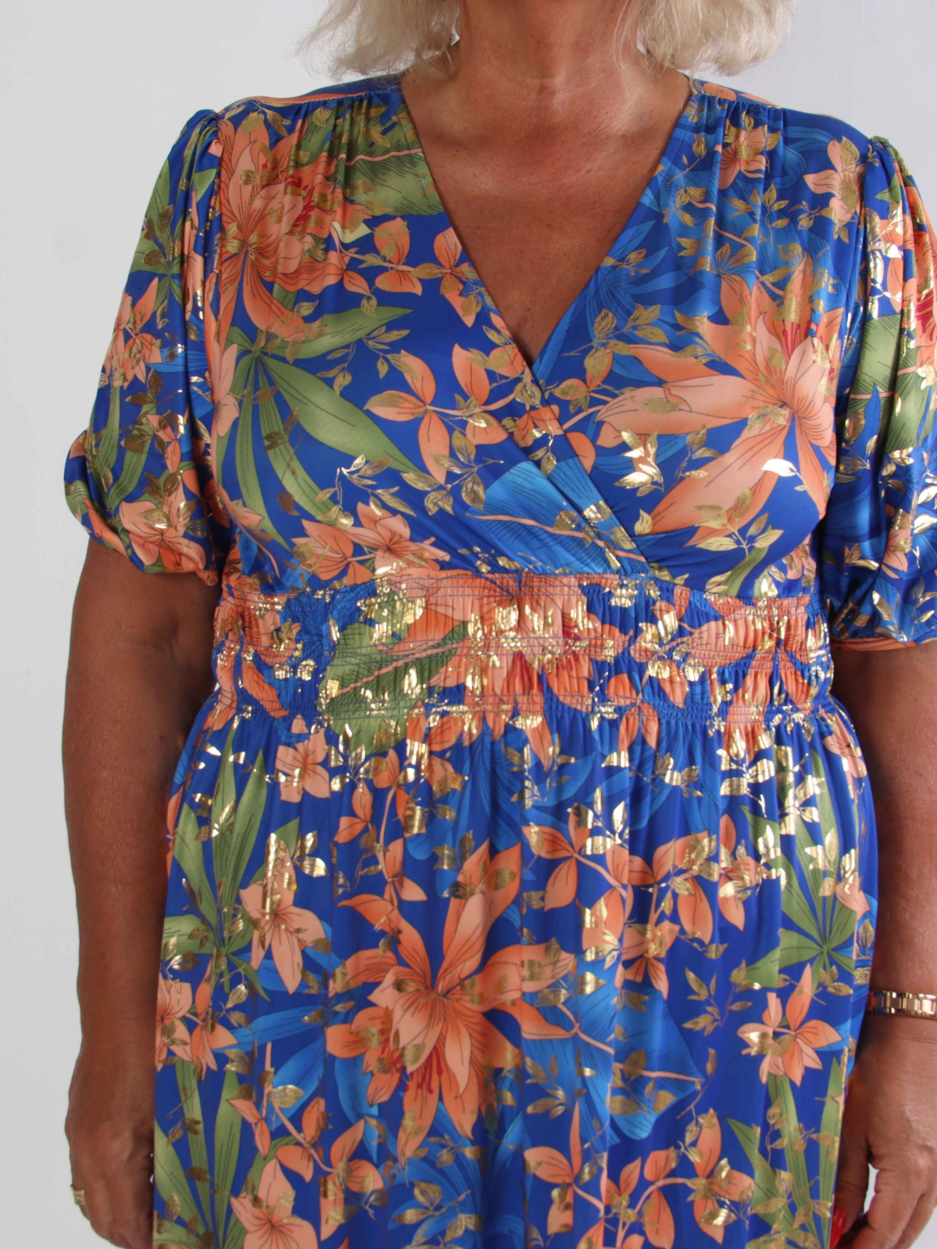 Pamina Leaf - Lång elastisk plus size klänning med bladmotiv