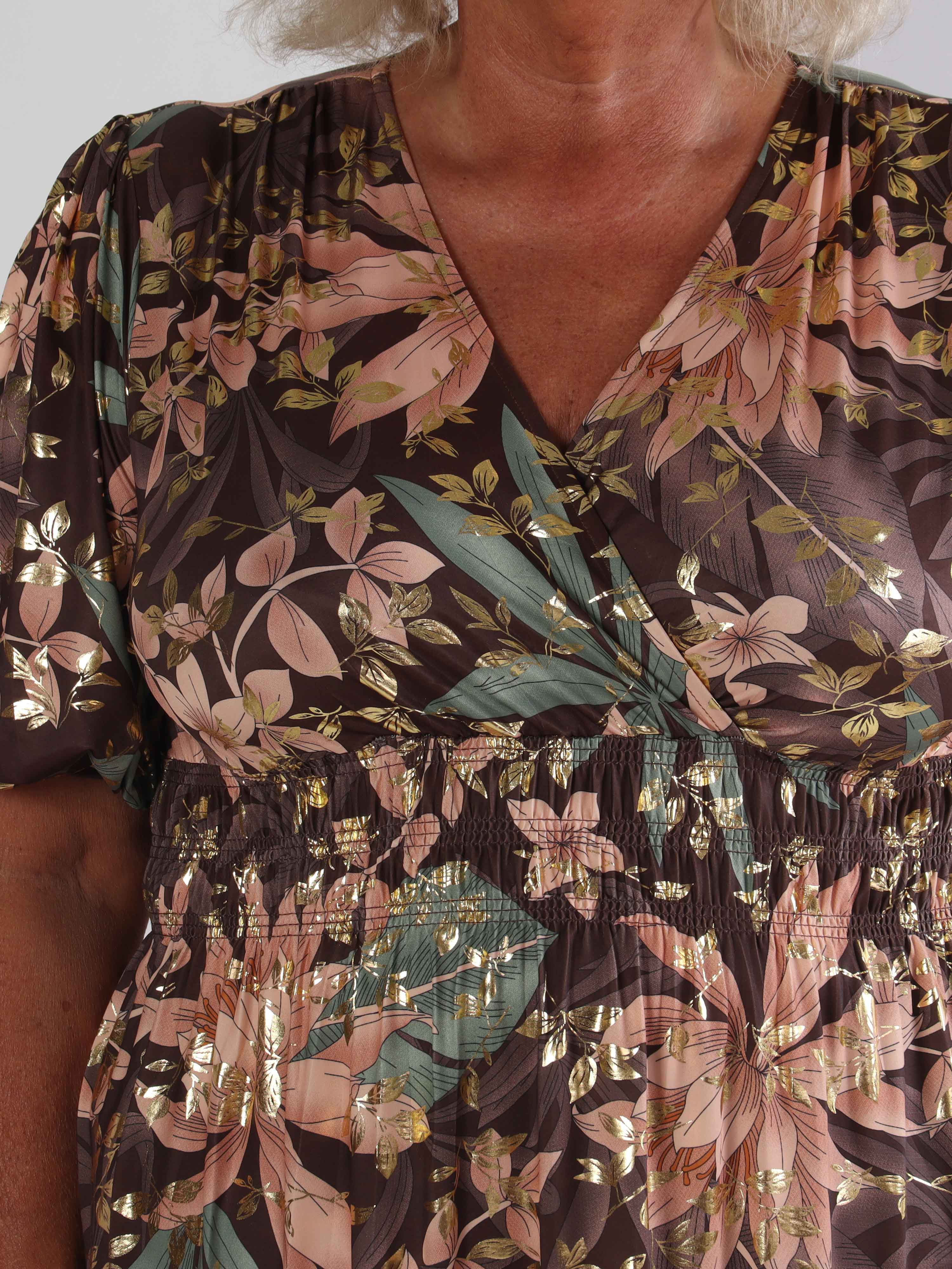 Pamina Leaf - Lång elastisk plus size klänning med bladmotiv